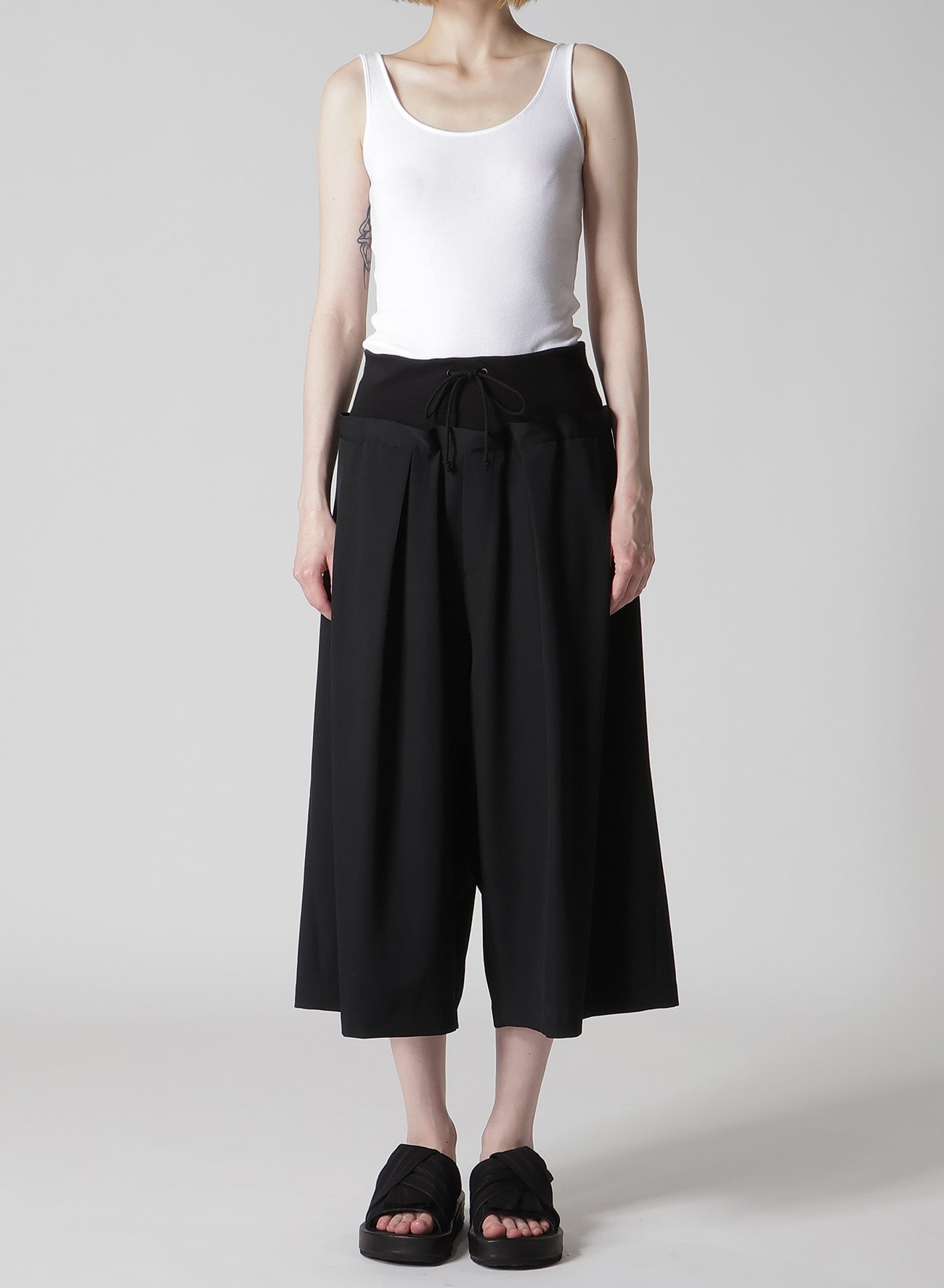 WOOL GABARDINE RIB WAIST WIDE PANTS