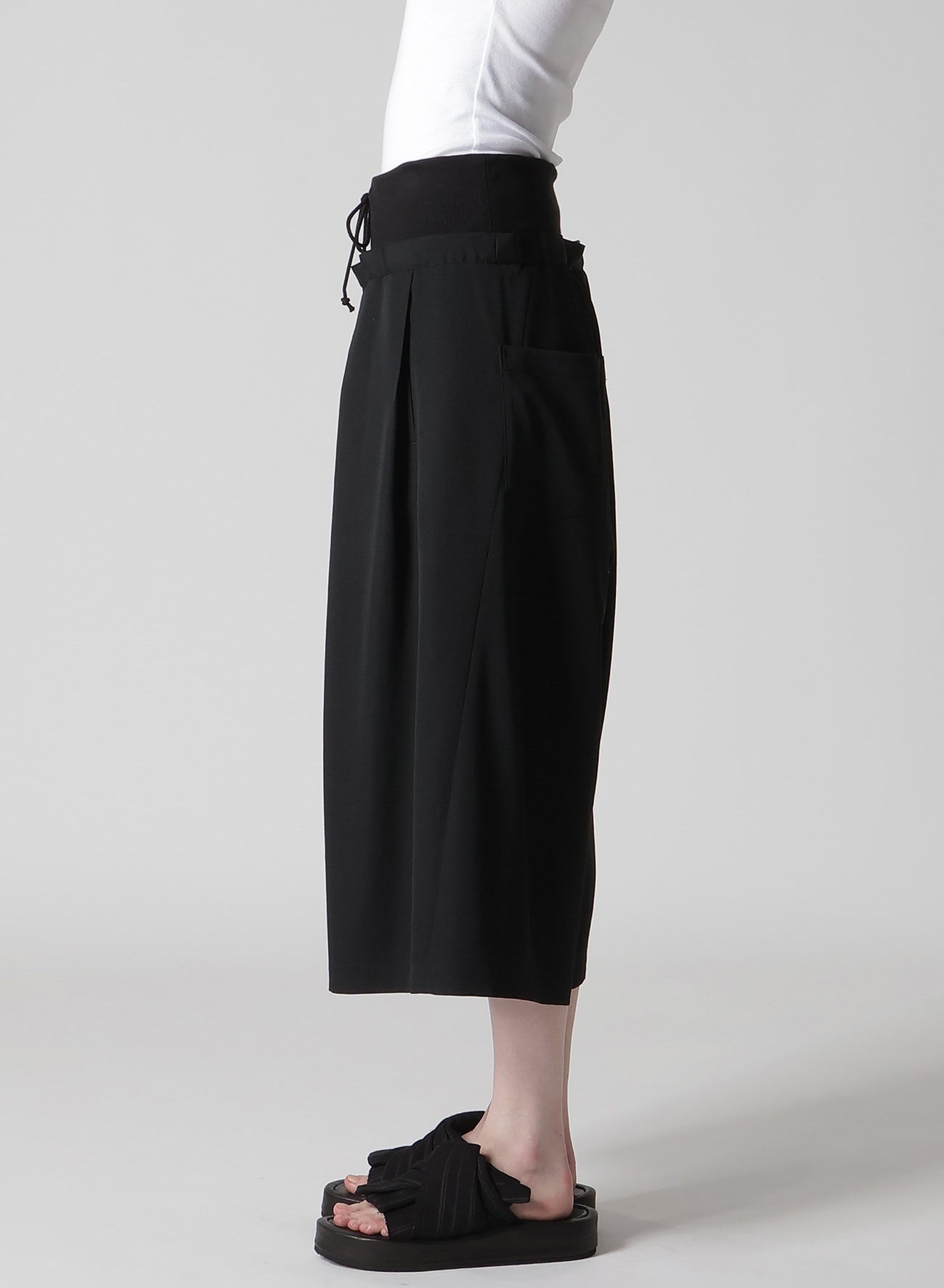 WOOL GABARDINE RIB WAIST WIDE PANTS