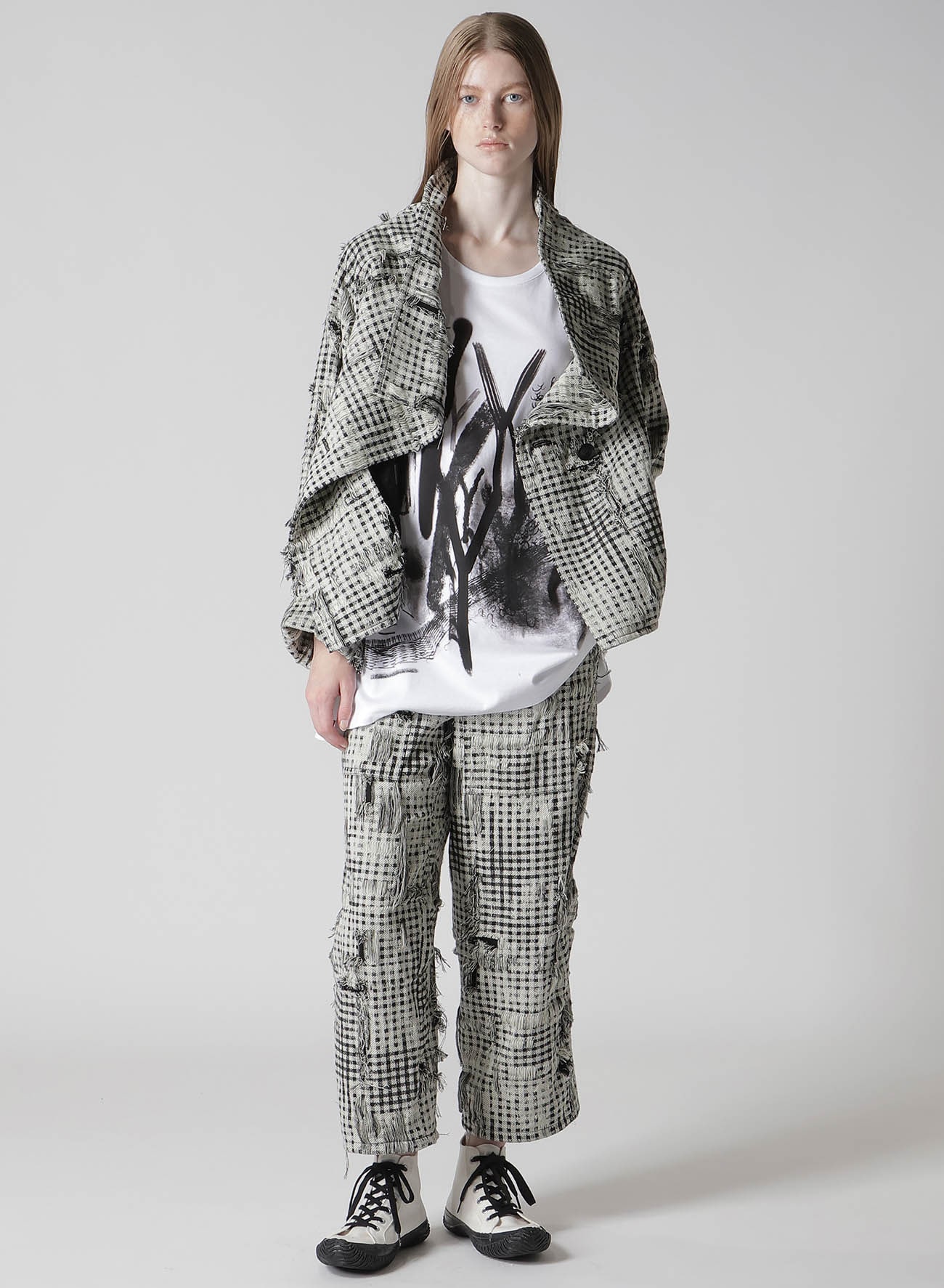 DAMAGED GINGHAM JACQUARD PANTS