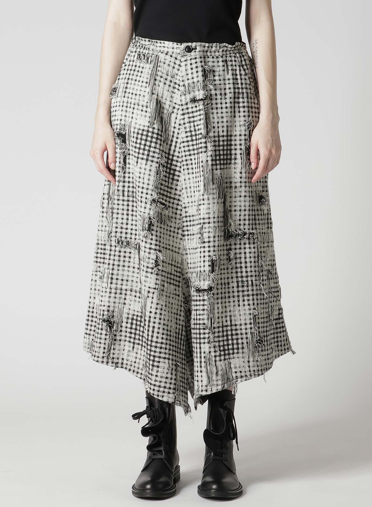 DAMAGED GINGHAM JACQUARD SKIRT-LIKE PANTS
