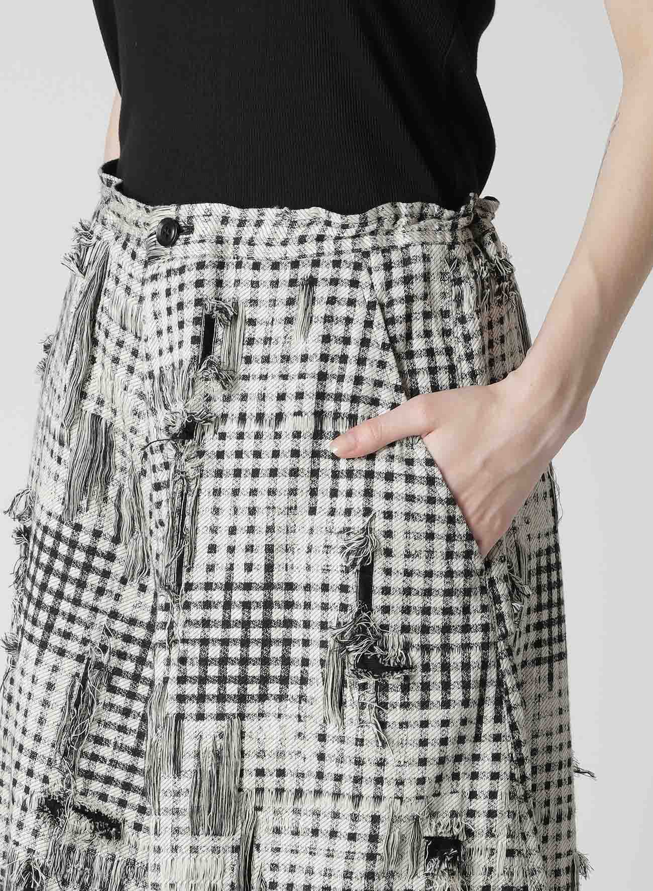 DAMAGED GINGHAM JACQUARD SKIRT-LIKE PANTS