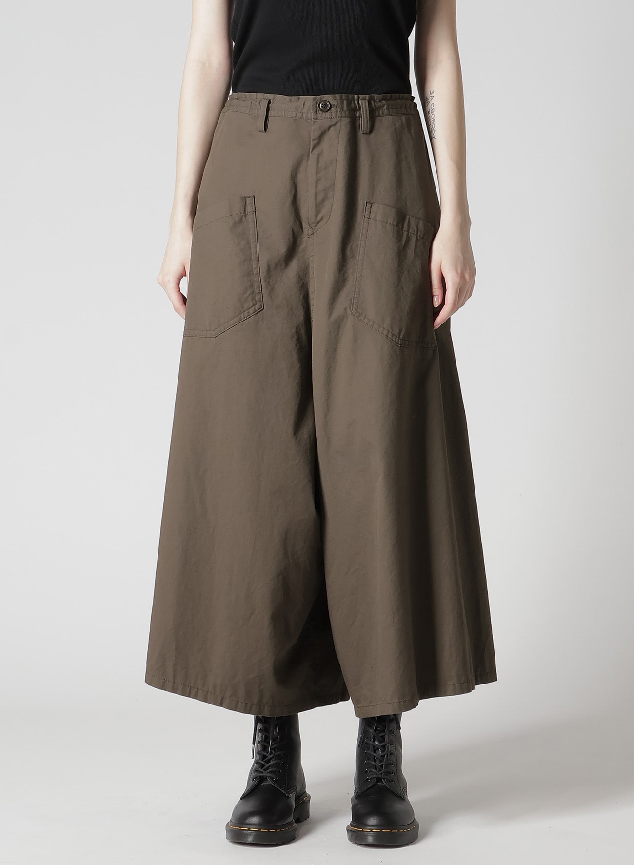 COTTON TWILL DROP FLARE PANTS