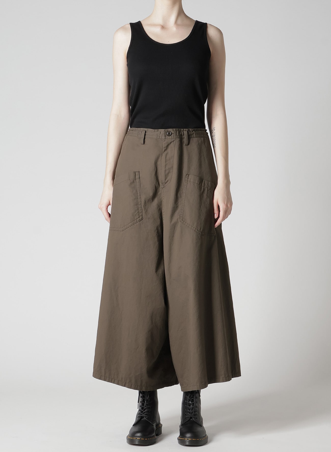 COTTON TWILL DROP FLARE PANTS
