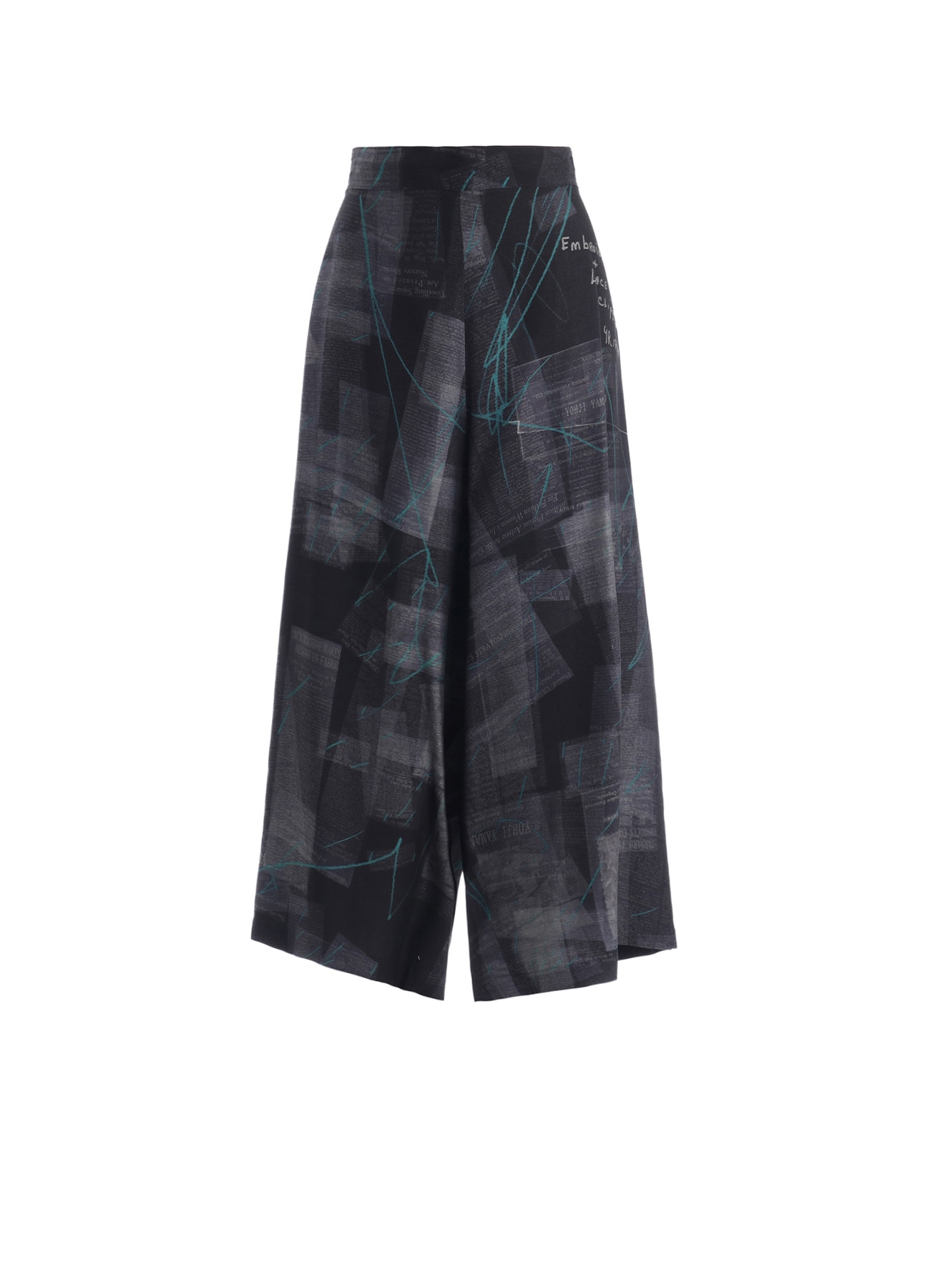 CUPRO DUNGAREE TWILL NEWSPAPER PRINT PANTS