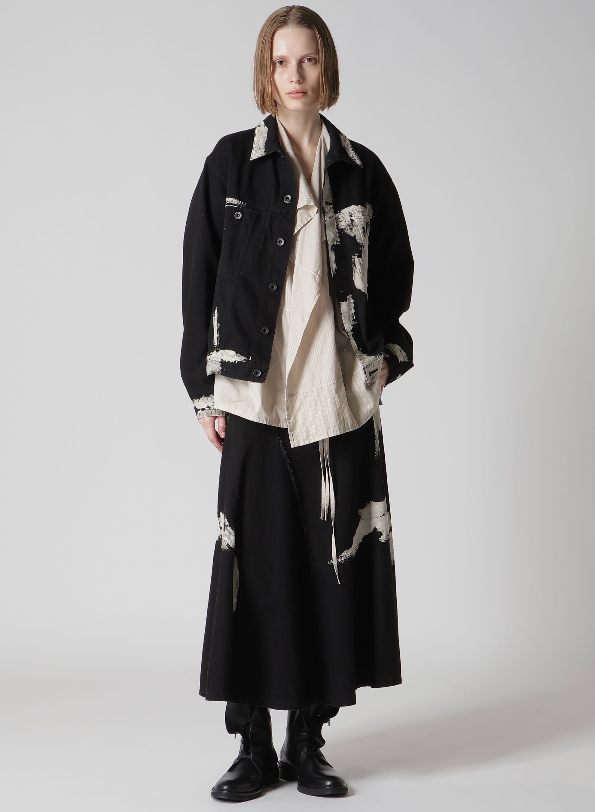 8OZ DENIM BRUSH BLEACH LONG SKIRT