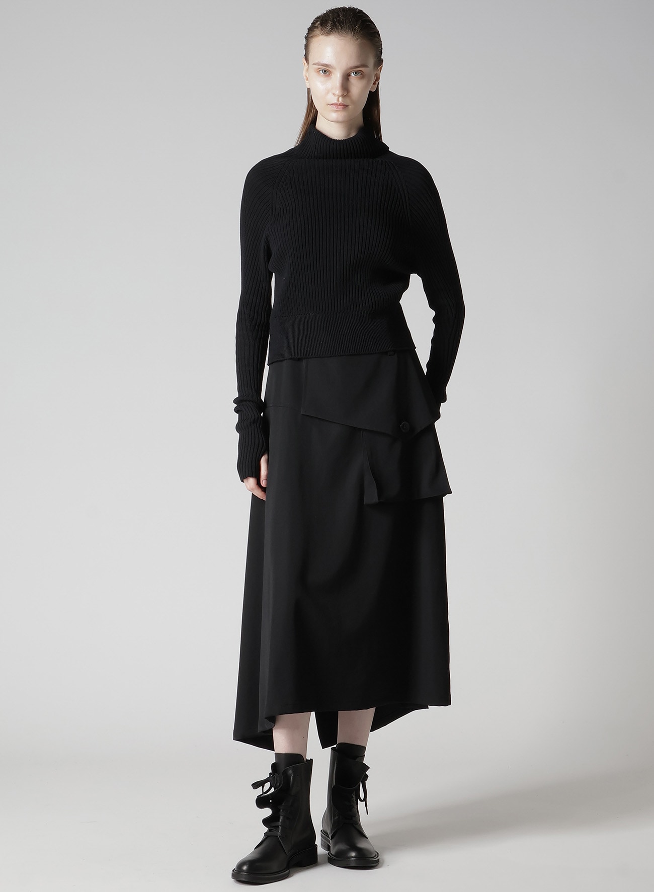 WOOL GABARDINE Y BIG FLAP SKIRT