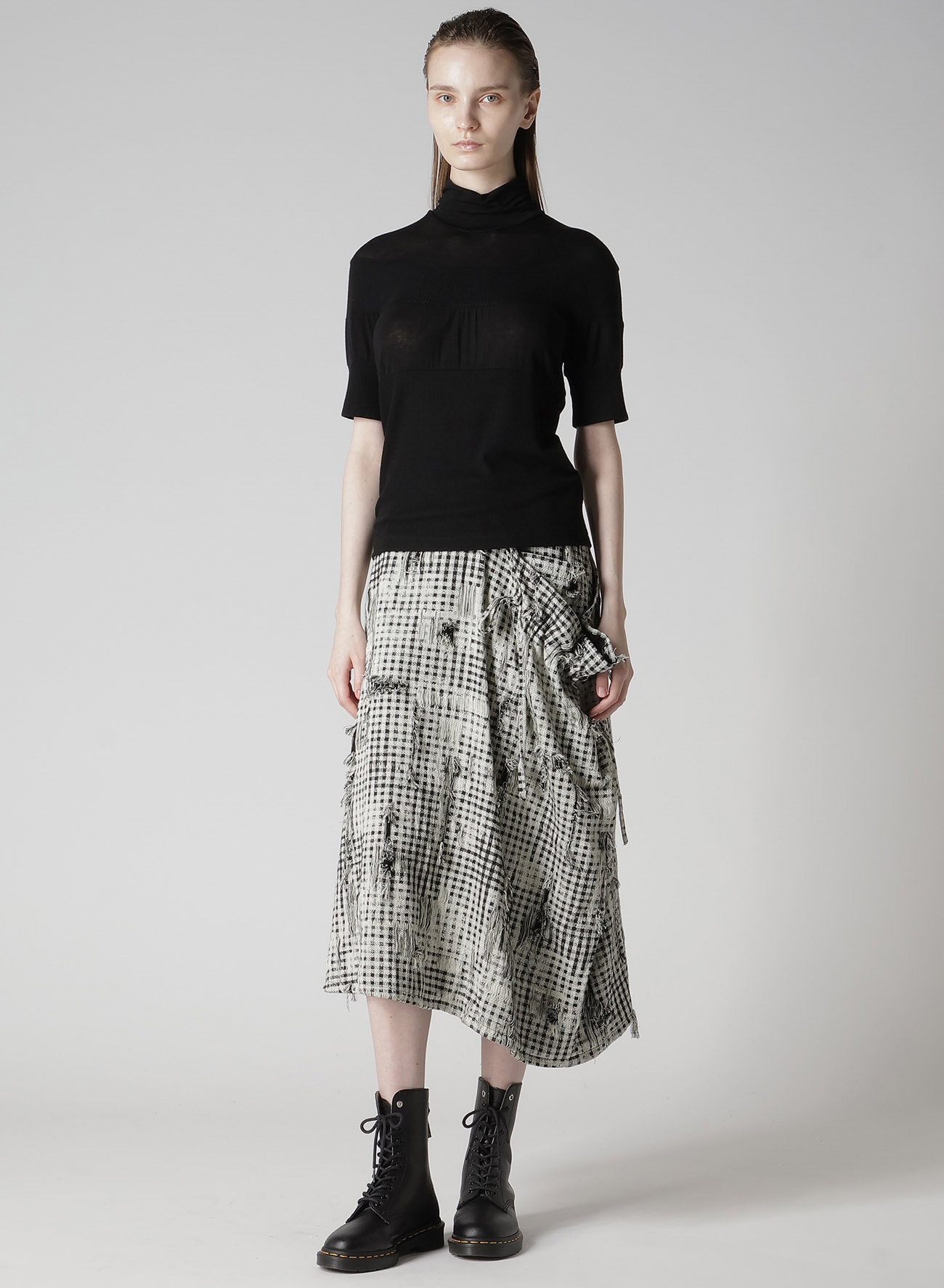 DAMAGED GINGHAM JACQUARD SKIRT