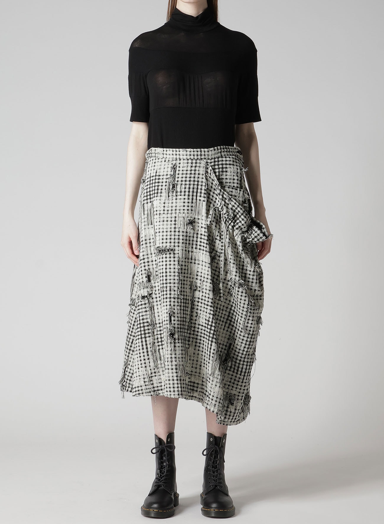 DAMAGED GINGHAM JACQUARD SKIRT