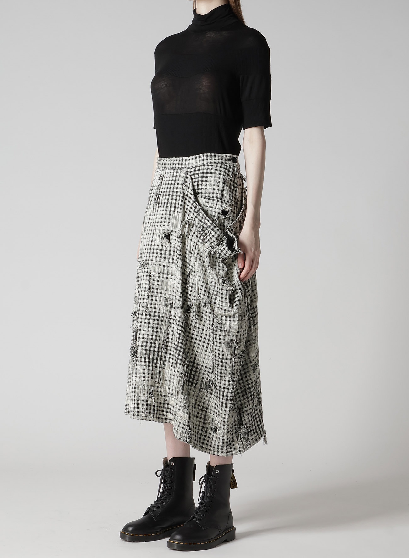 DAMAGED GINGHAM JACQUARD SKIRT