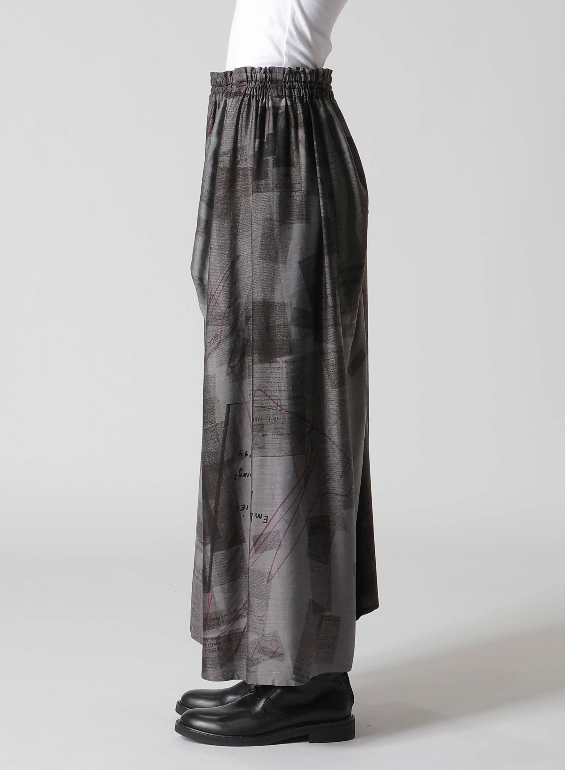 CUPRO DUNGAREE TWILL NEWSPAPER PRINT ASYMMETRIC SKIRT