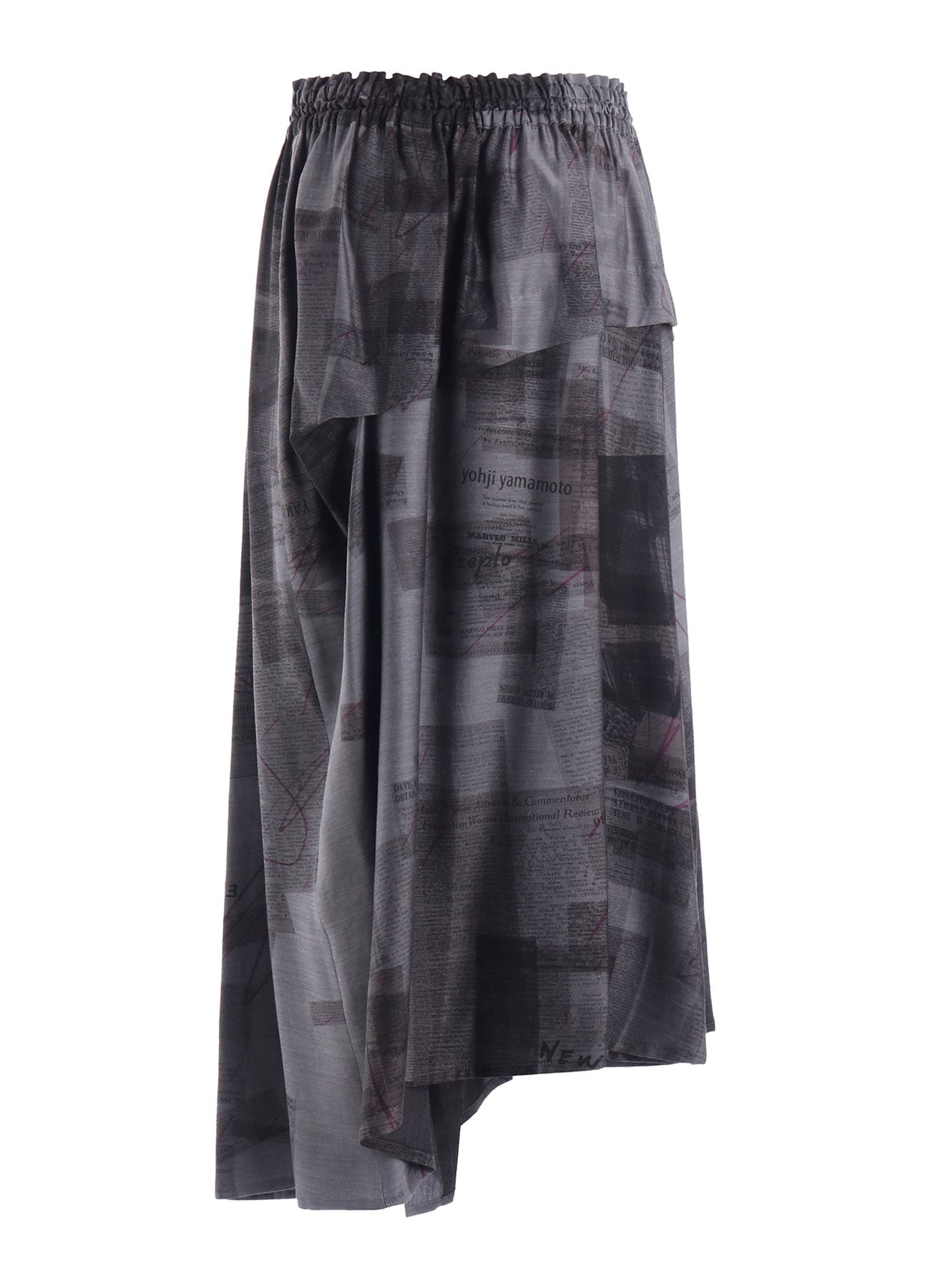 CUPRO DUNGAREE TWILL NEWSPAPER PRINT ASYMMETRIC SKIRT