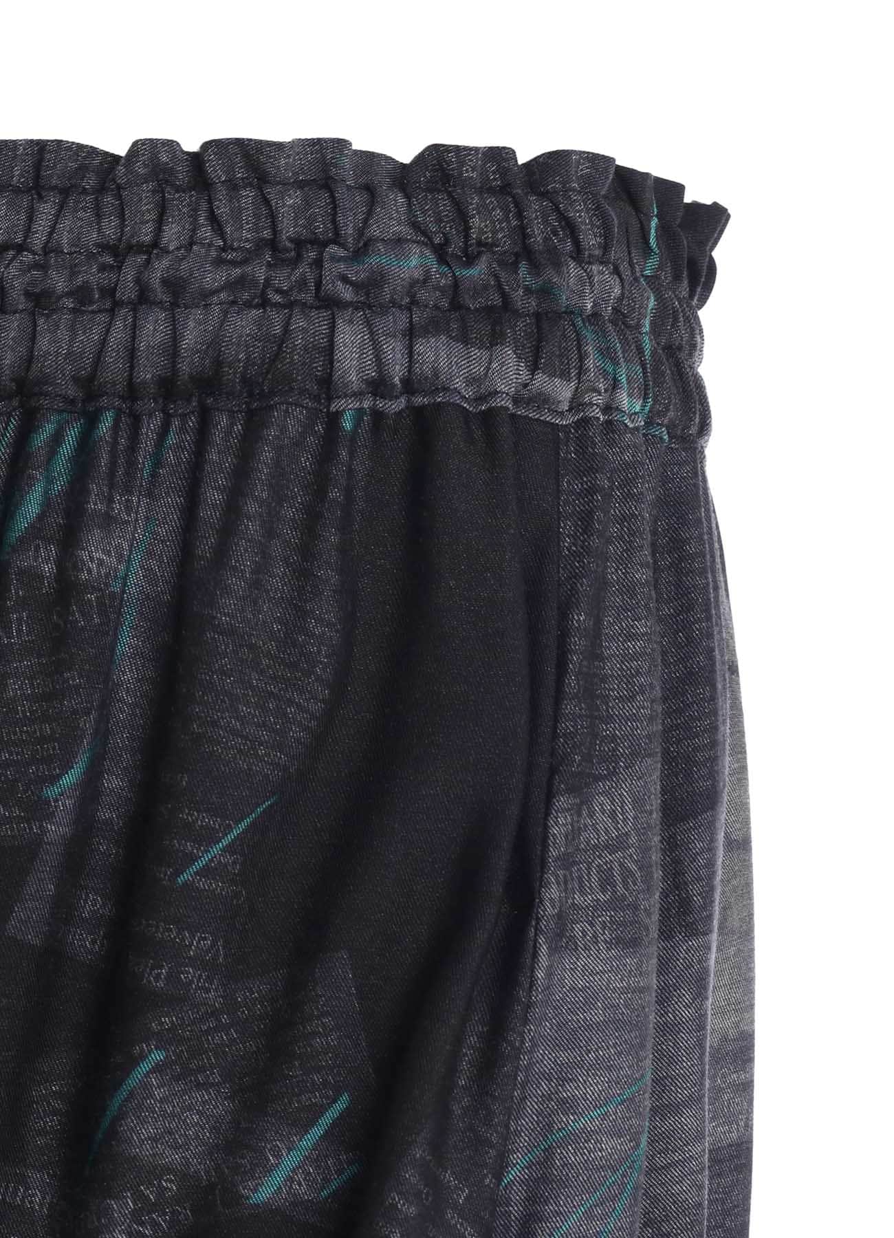 CUPRO DUNGAREE TWILL NEWSPAPER PRINT ASYMMETRIC SKIRT