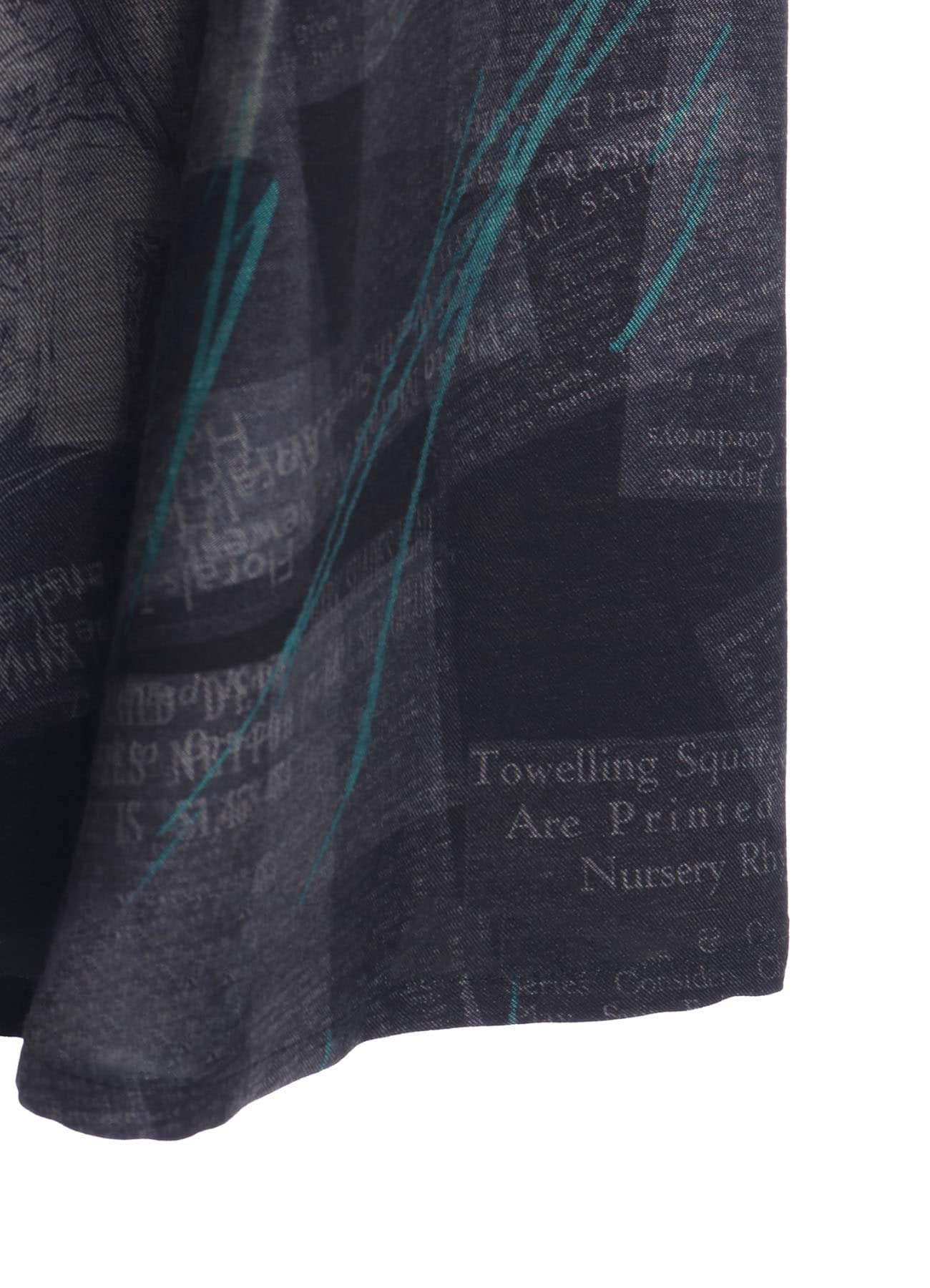 CUPRO DUNGAREE TWILL NEWSPAPER PRINT ASYMMETRIC SKIRT