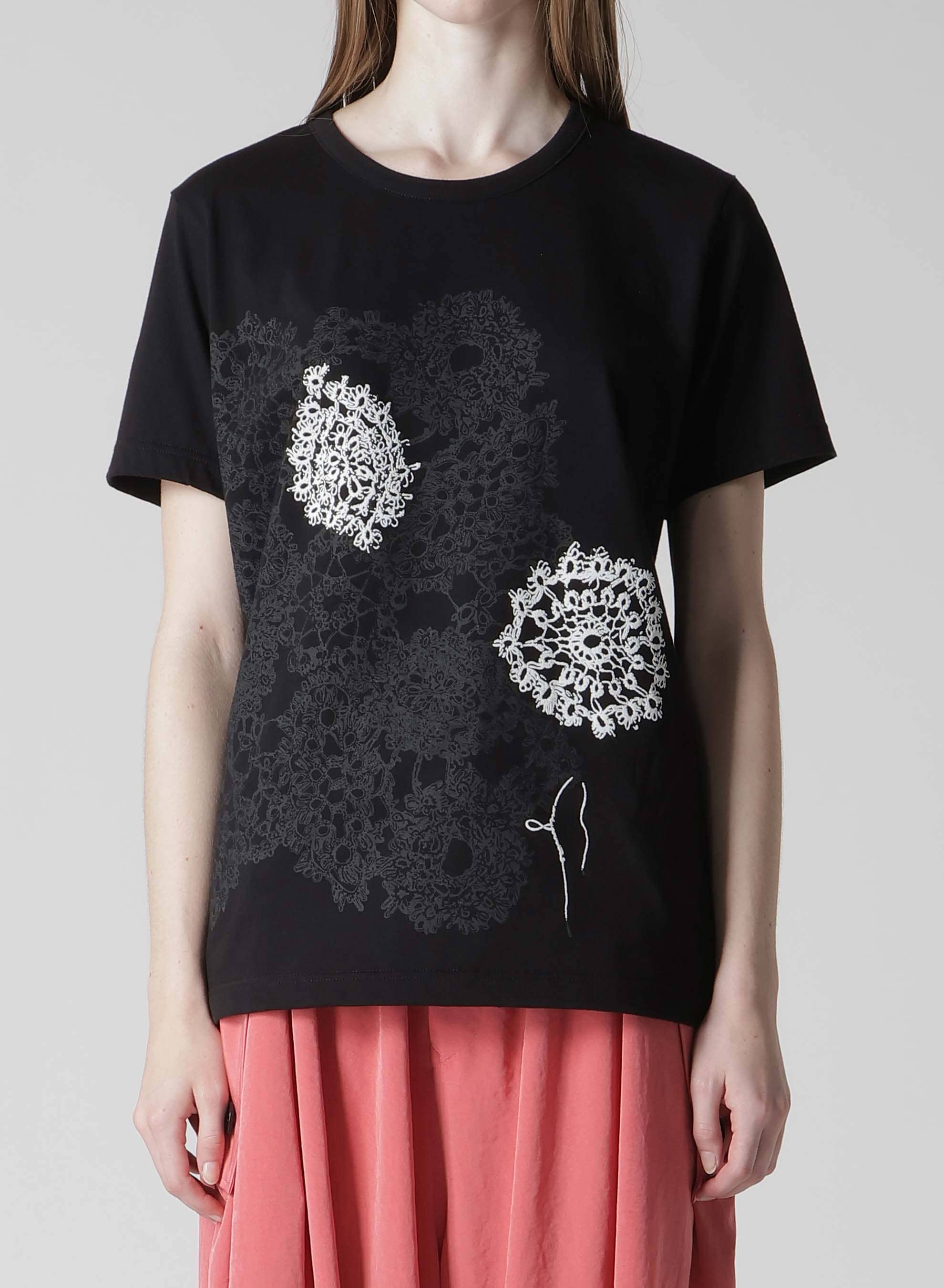 COTTON JERSEY LACE PRINT SHORT SLEEVE TEE