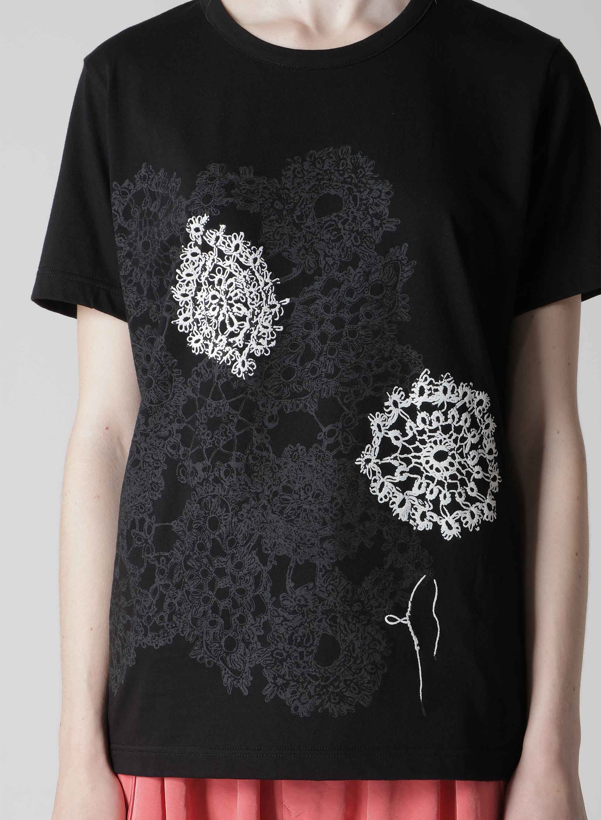COTTON JERSEY LACE PRINT SHORT SLEEVE TEE