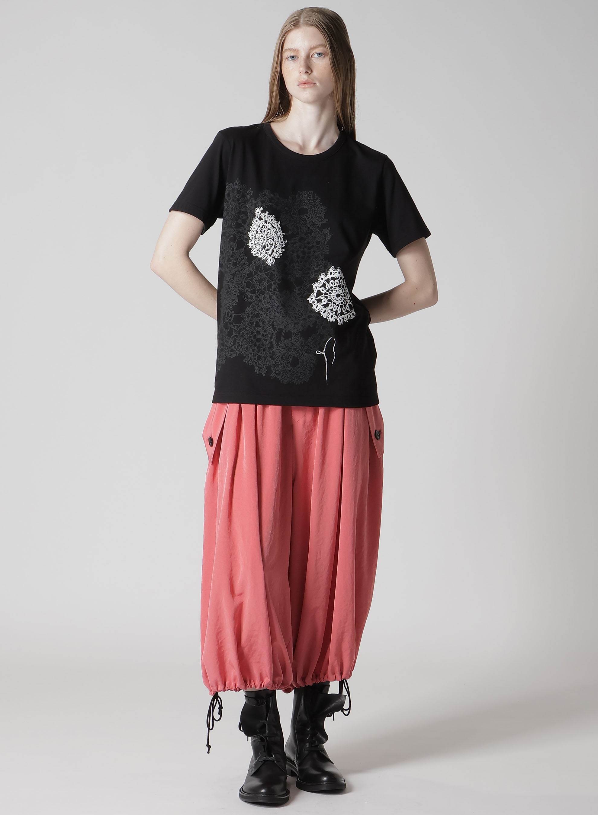 COTTON JERSEY LACE PRINT SHORT SLEEVE TEE