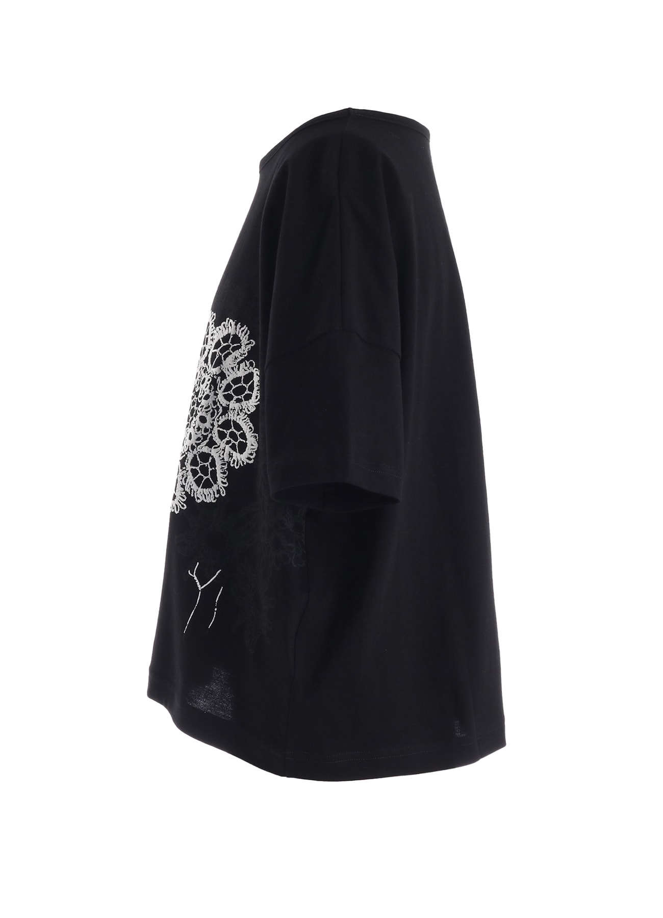 COTTON JERSEY LACE PRINT SHORT SLEEVE CROPED TEE