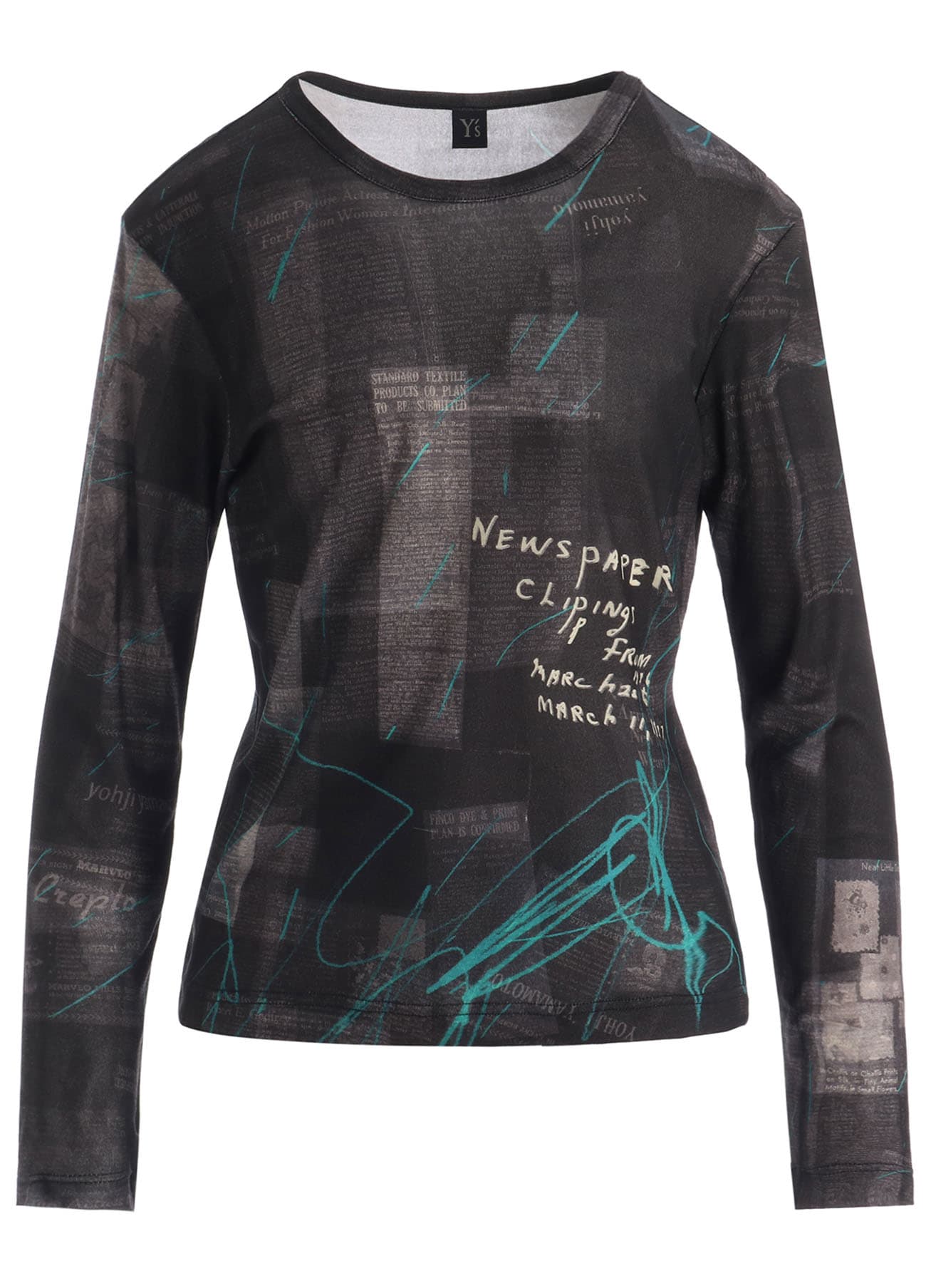 COTTON INTERLOCK NEWSPAPER PRINT LONG SLEEVE TEE