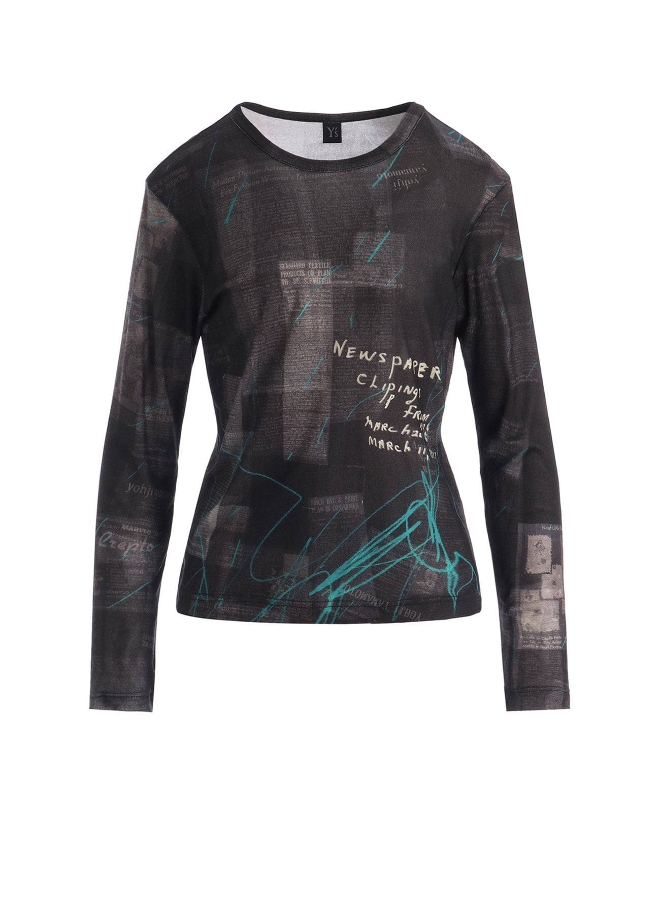 COTTON INTERLOCK NEWSPAPER PRINT LONG SLEEVE TEE