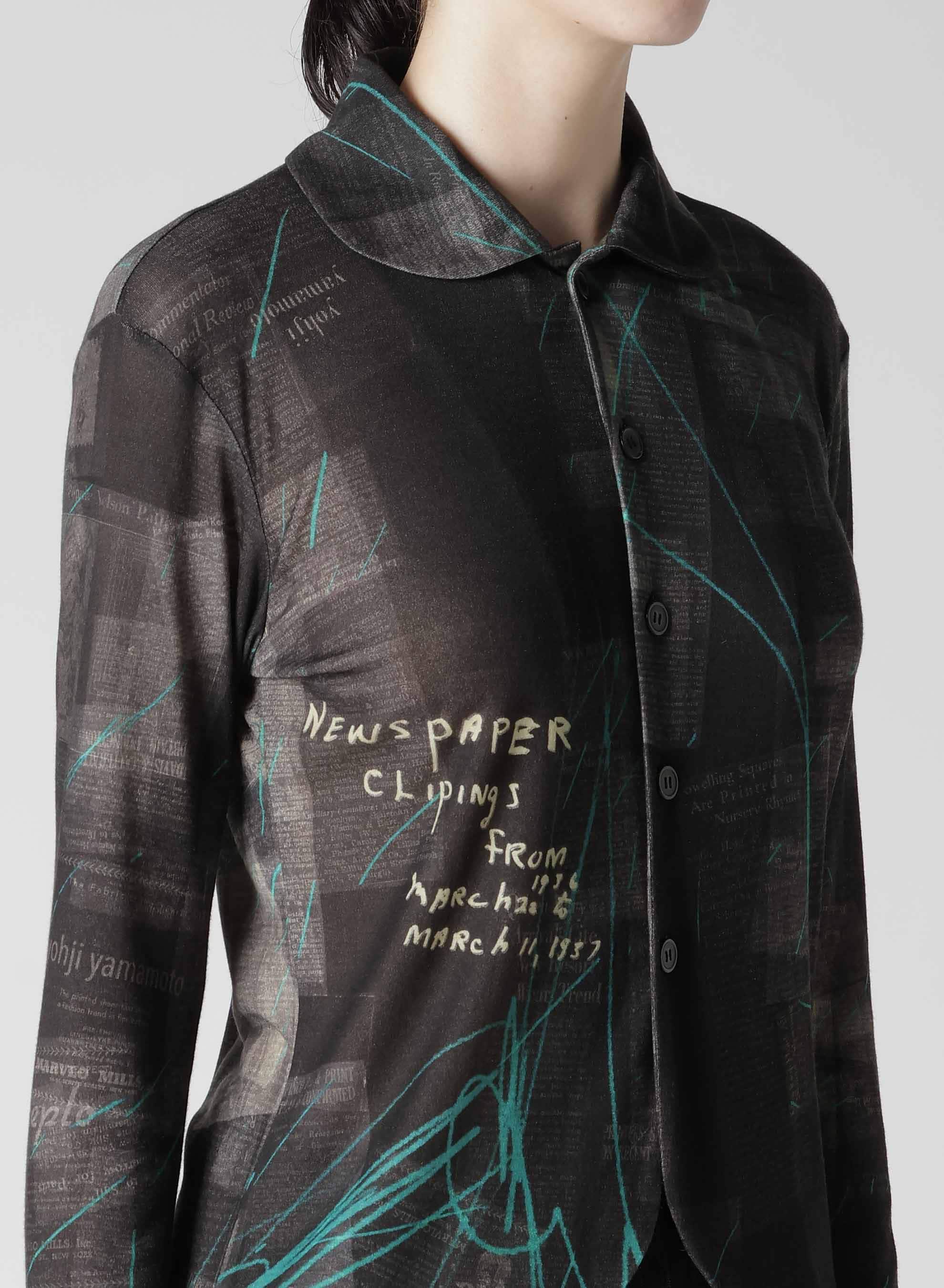 CELLULOSE NEWSPAPER PRINT CARDIGAN