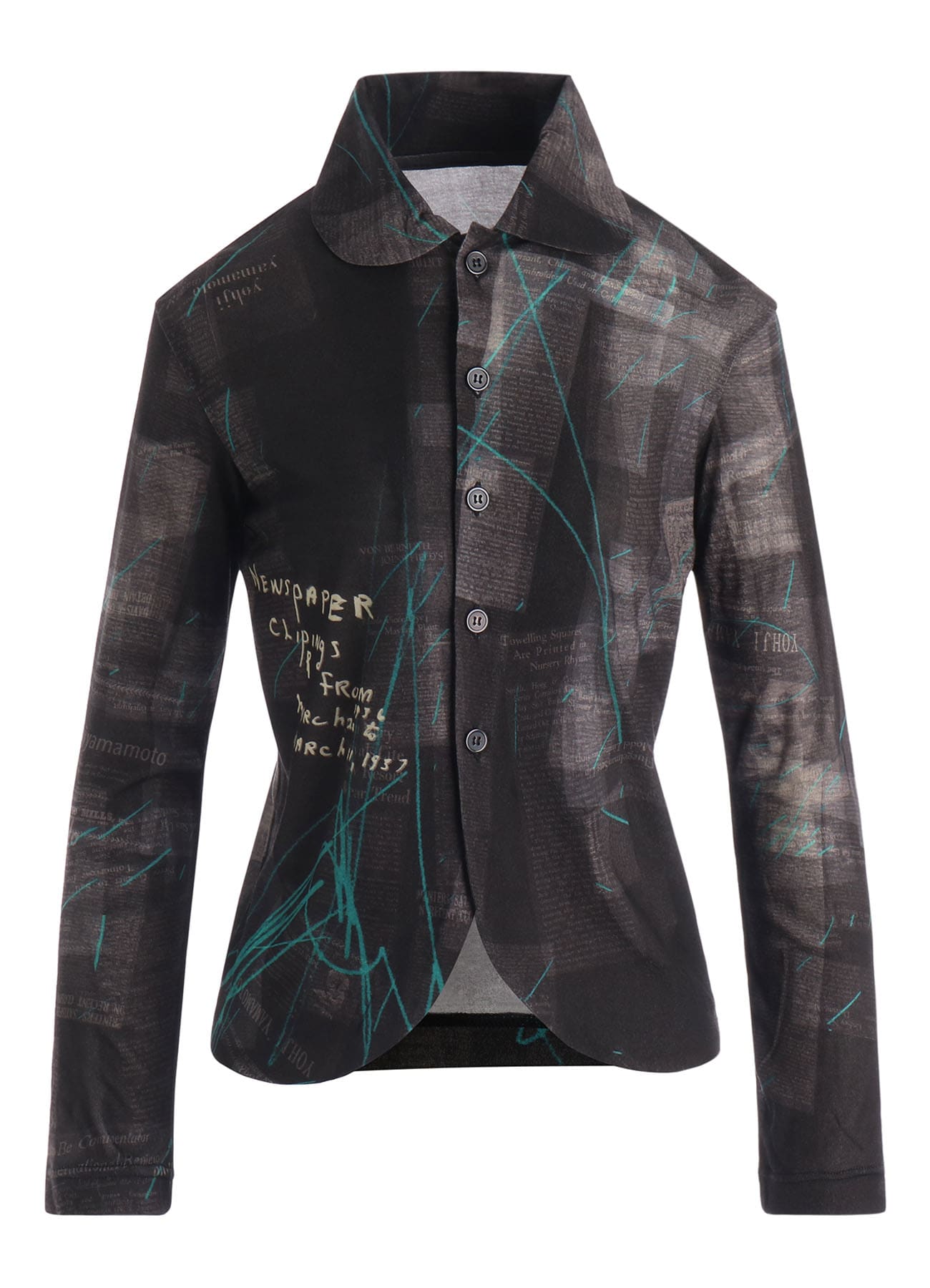 CELLULOSE NEWSPAPER PRINT CARDIGAN