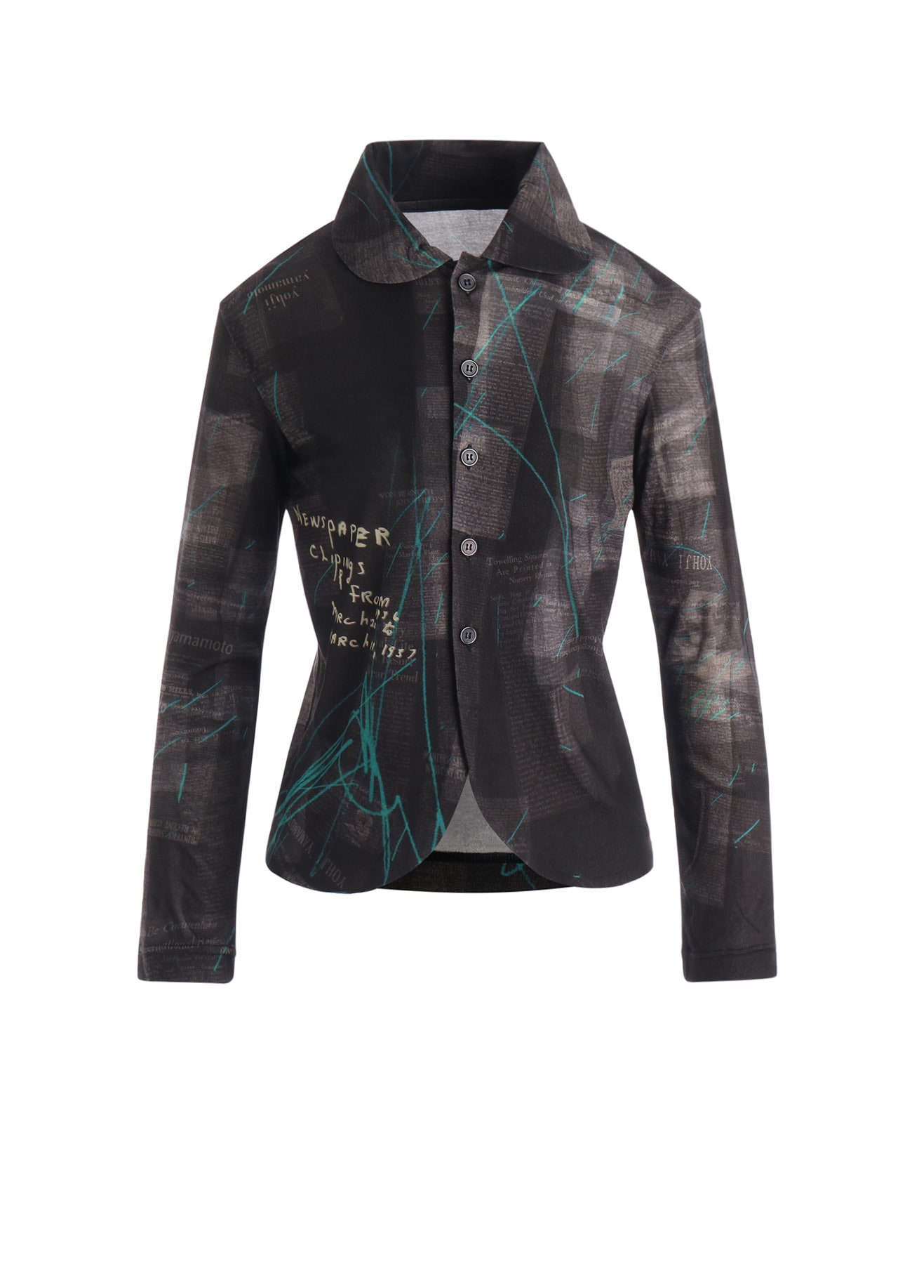 COTTON INTERLOCK NEWSPAPER PRINT CARDIGAN