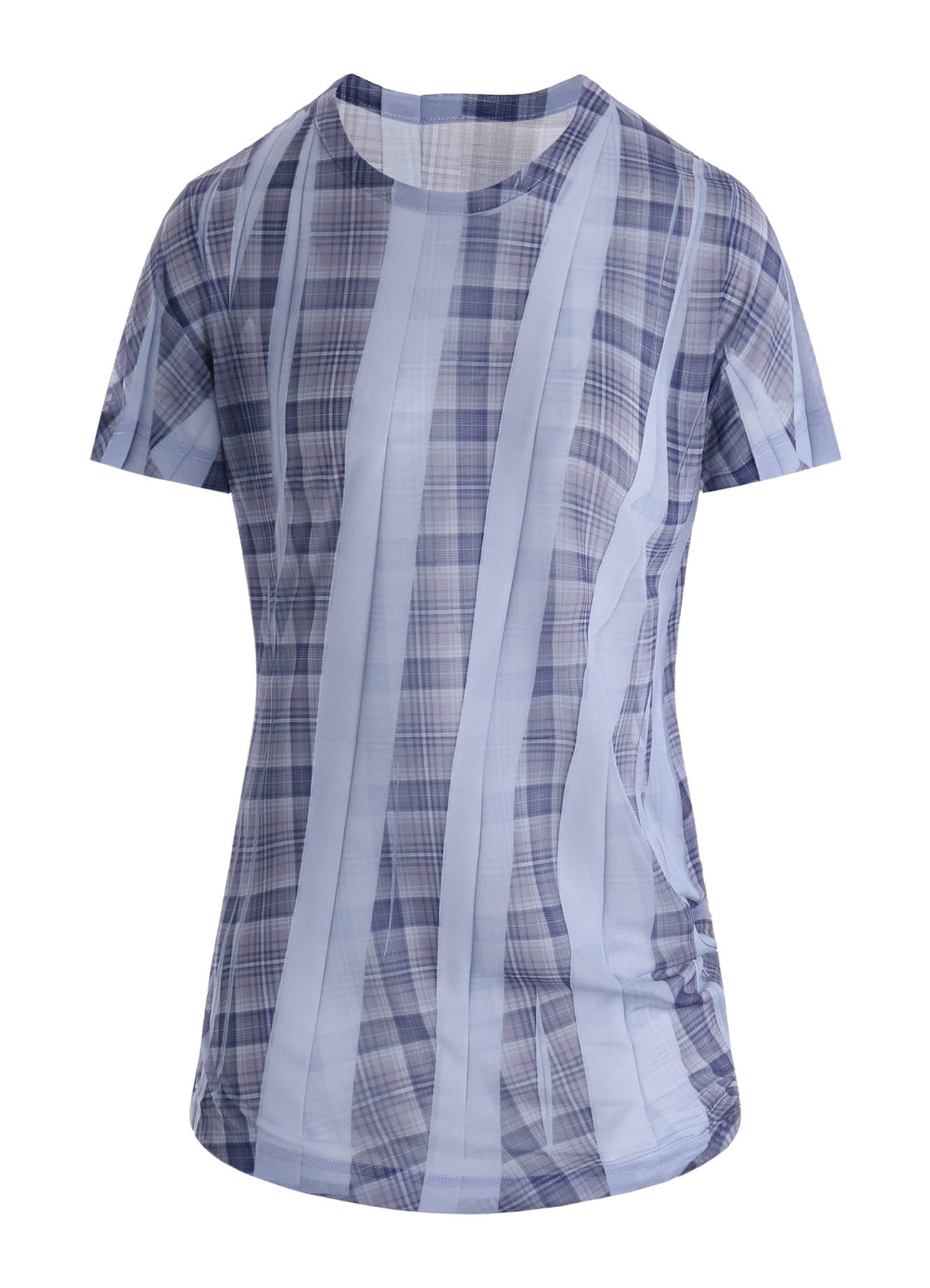 PLEATED PLAID PRINT SHORT SLEEVE TEE