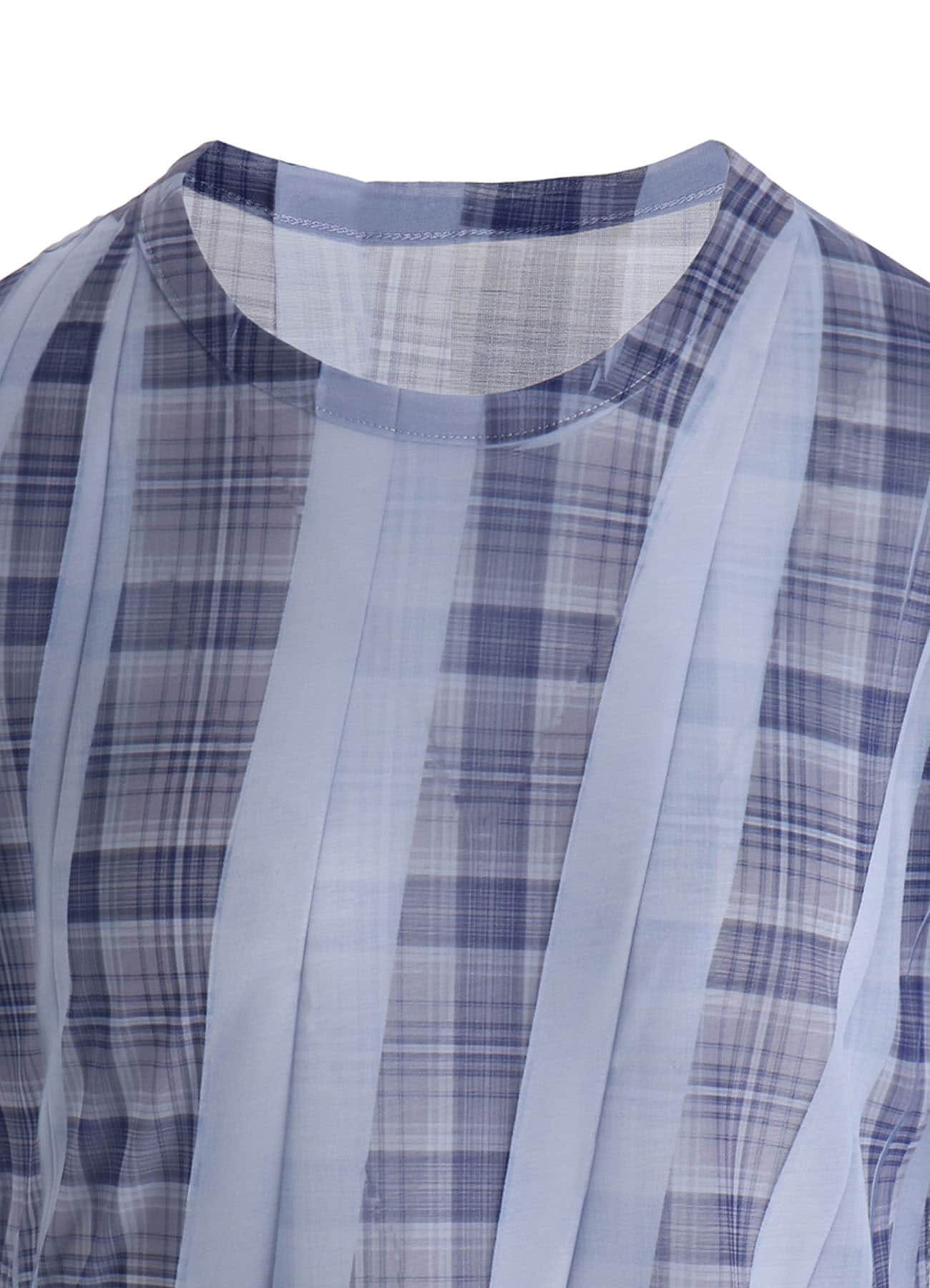 PLEATED PLAID PRINT SHORT SLEEVE TEE