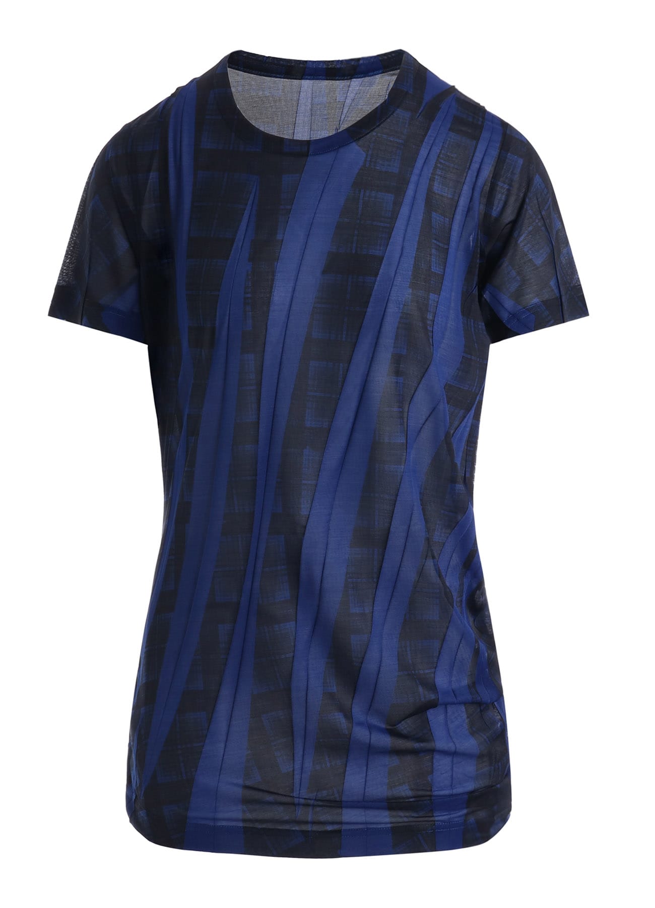 PLEATED PLAID PRINT SHORT SLEEVE TEE
