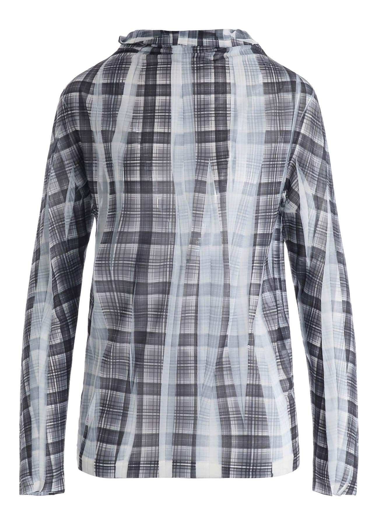 PLEATED PLAID PRINT OFF-NECK TEE