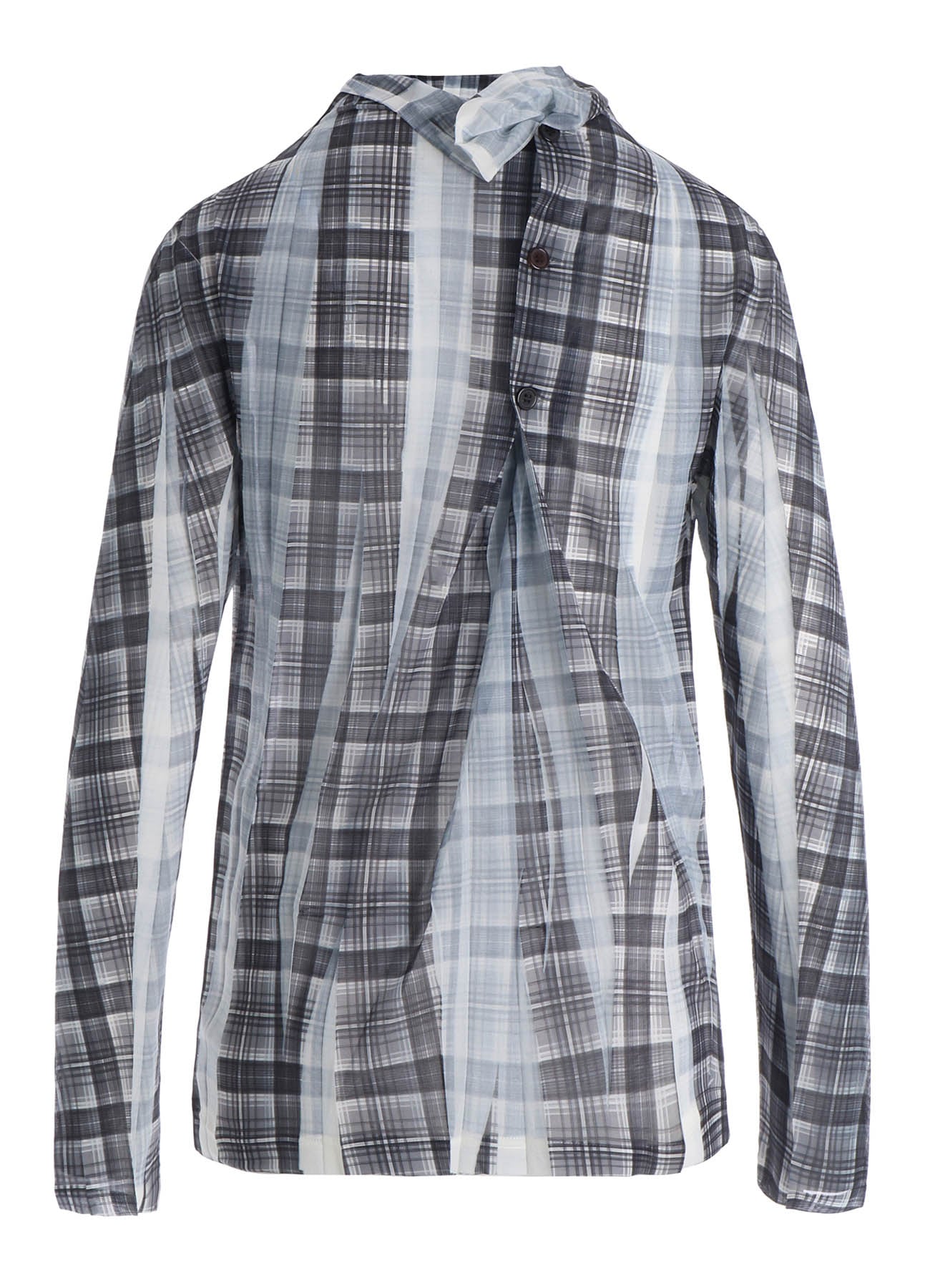 PLEATED PLAID PRINT OFF-NECK TEE