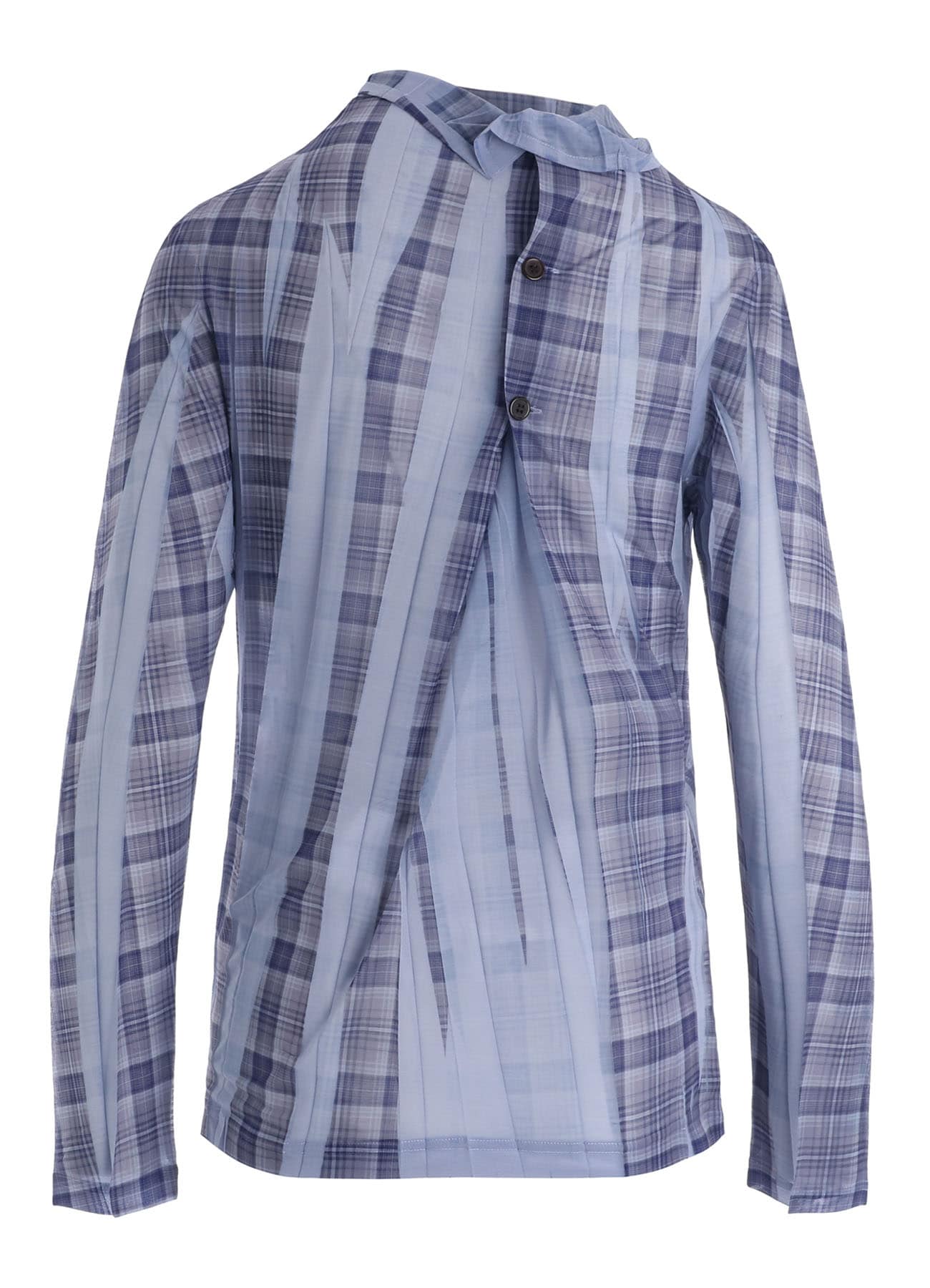 PLEATED PLAID PRINT OFF-NECK TEE