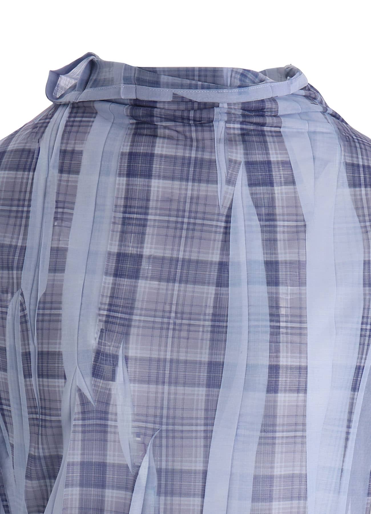 PLEATED PLAID PRINT OFF-NECK TEE