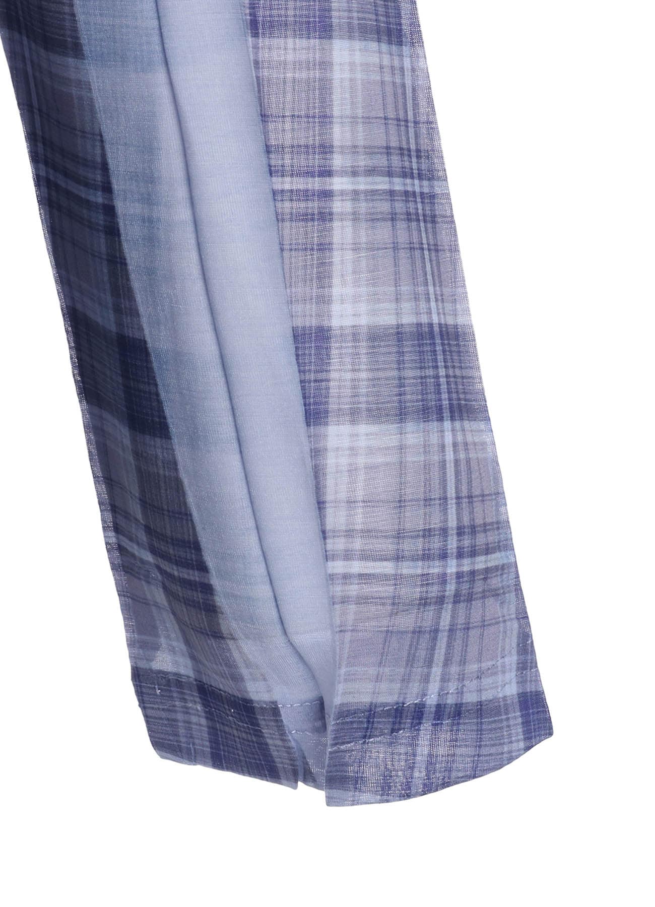 PLEATED PLAID PRINT OFF-NECK TEE