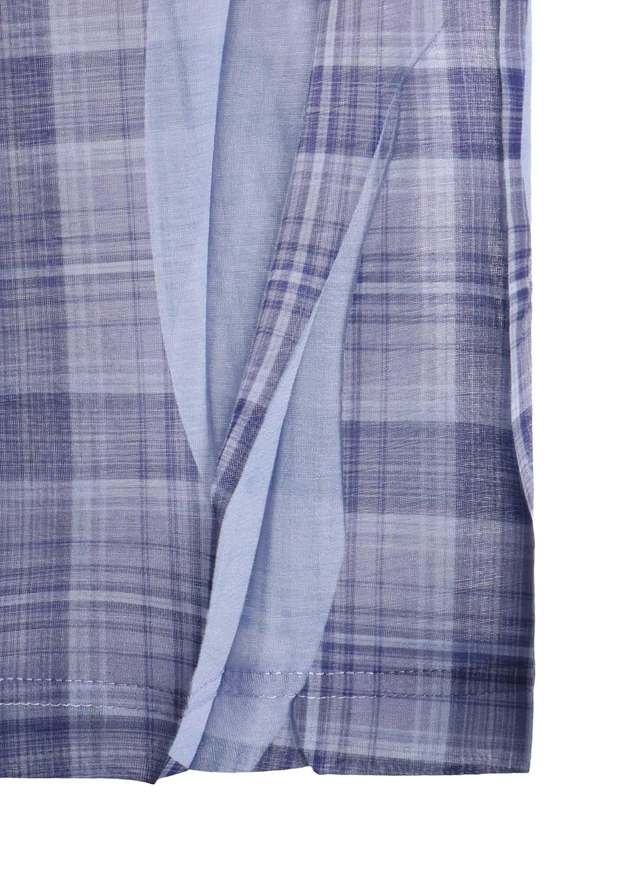 PLEATED PLAID PRINT OFF-NECK TEE