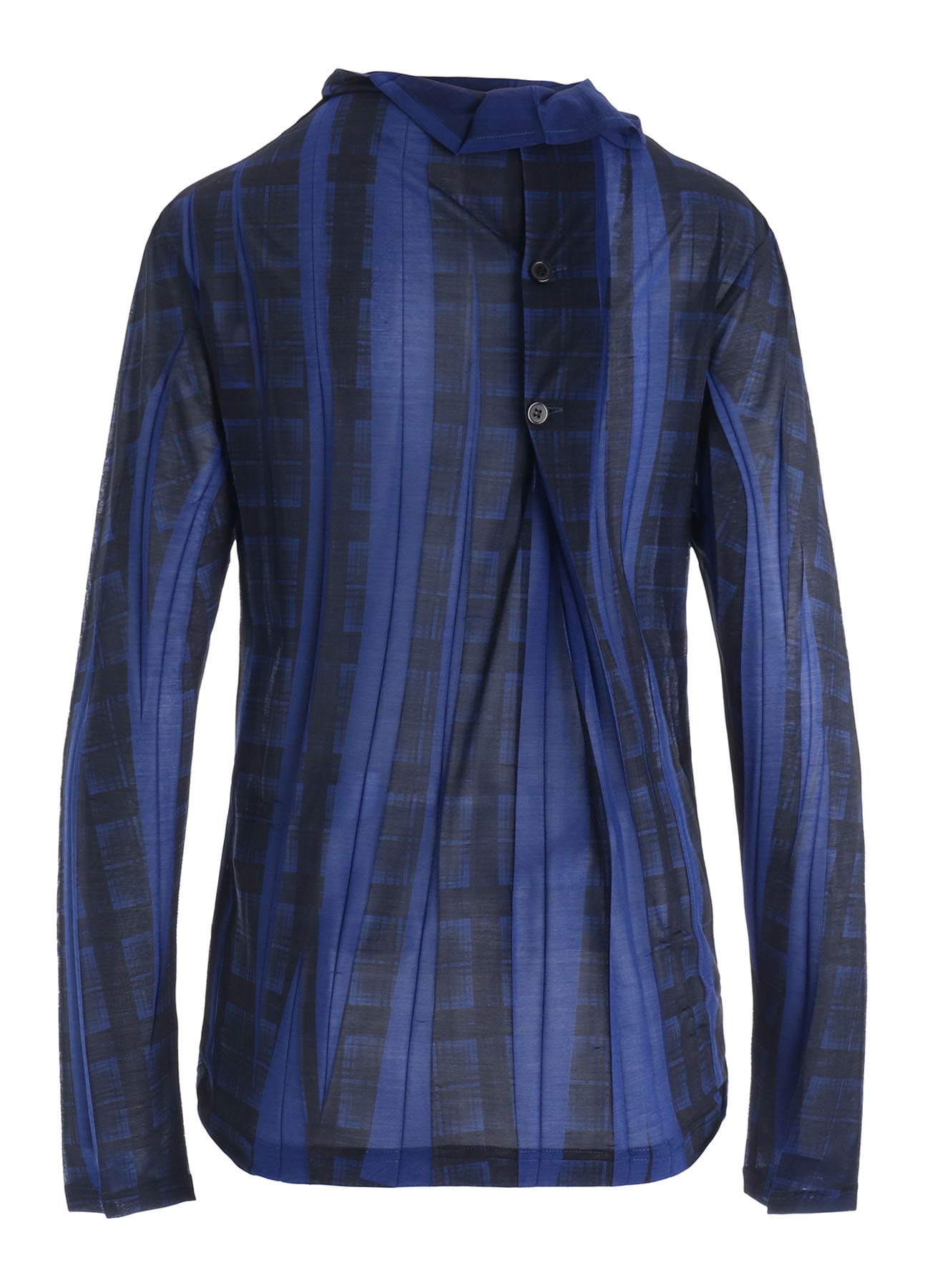 PLEATED PLAID PRINT OFF-NECK TEE