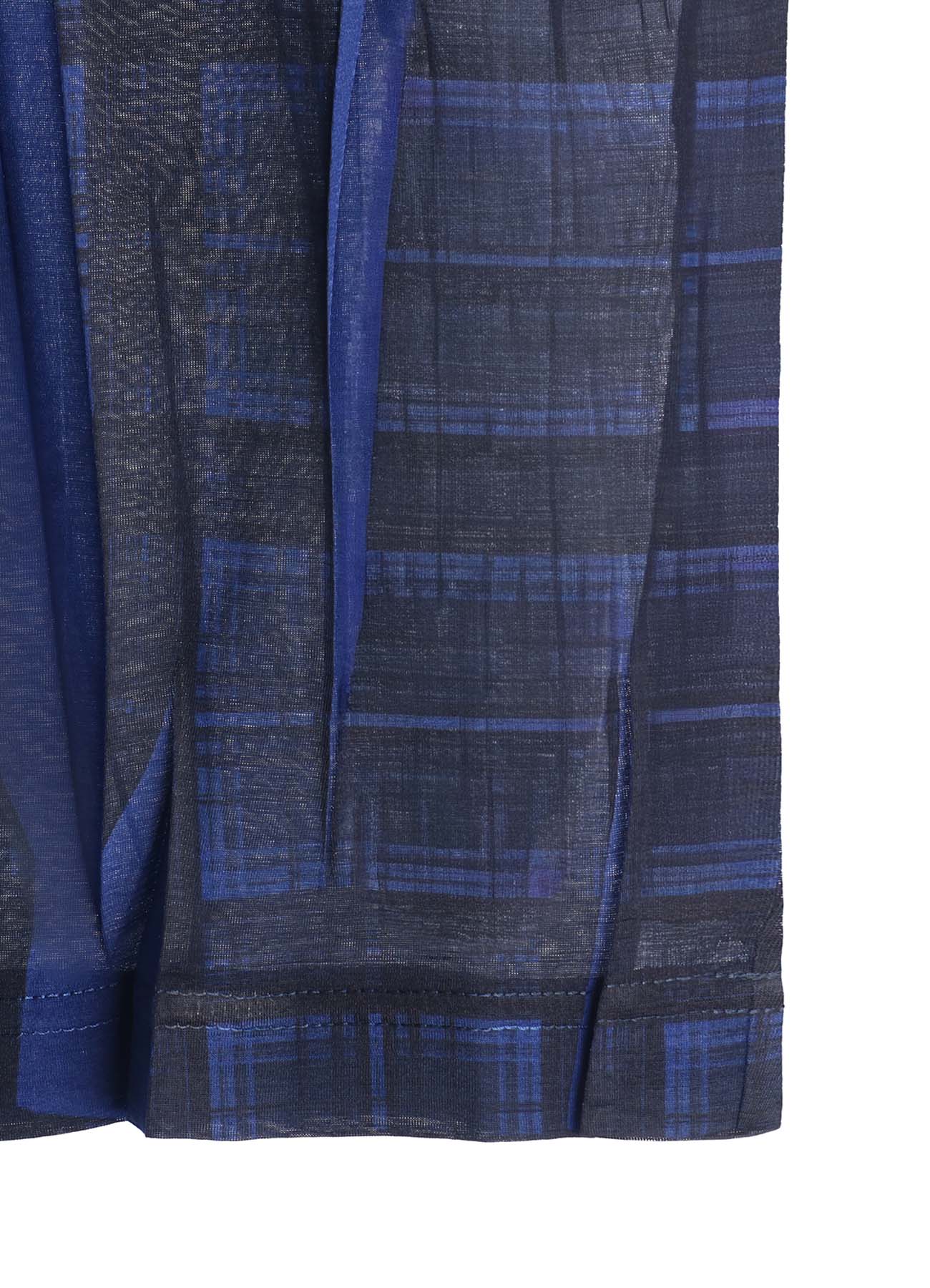 PLEATED PLAID PRINT OFF-NECK TEE