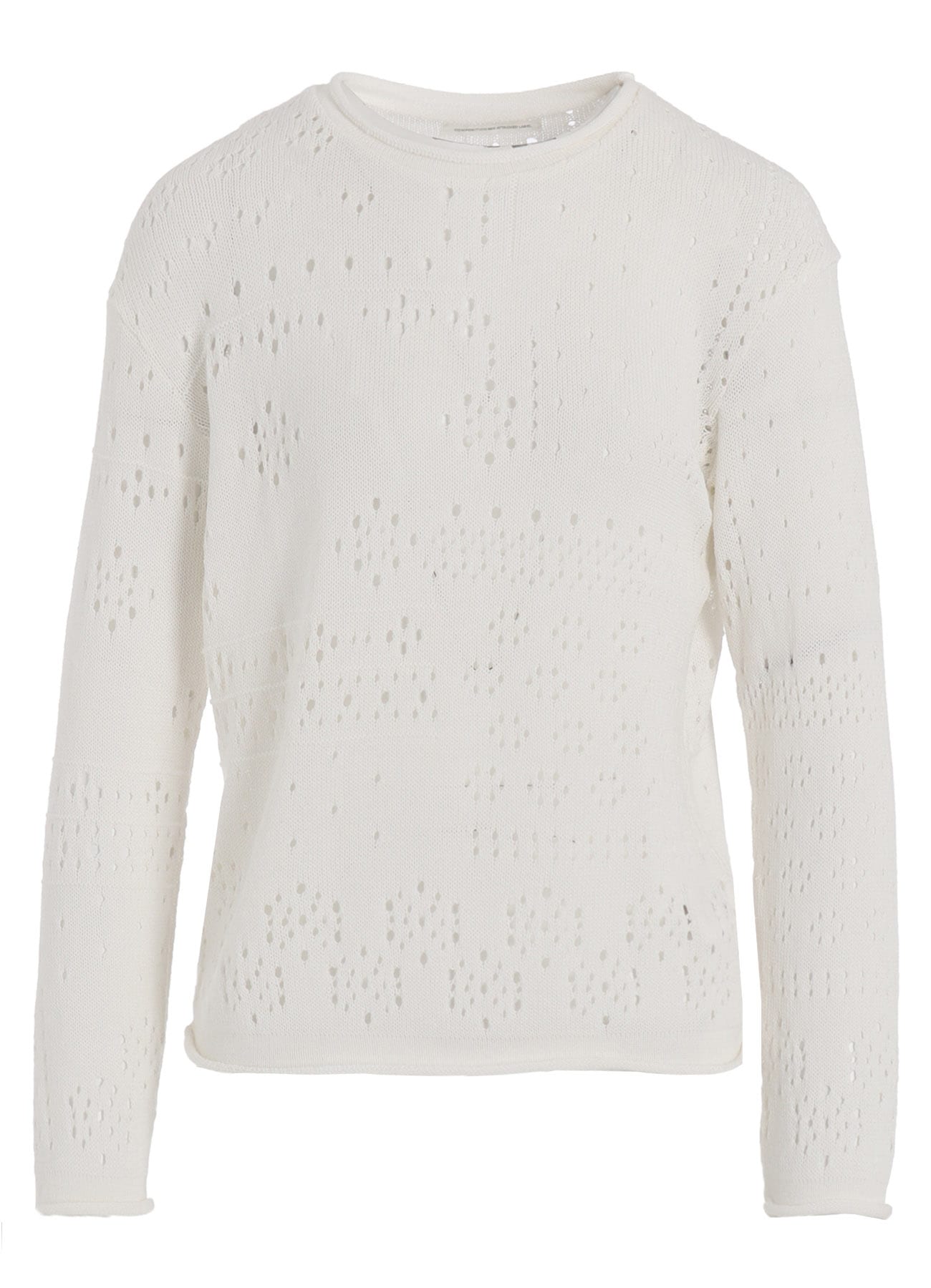 PATCHWORK LACE CURLED COLLAR ROUND NECK PULLOVER