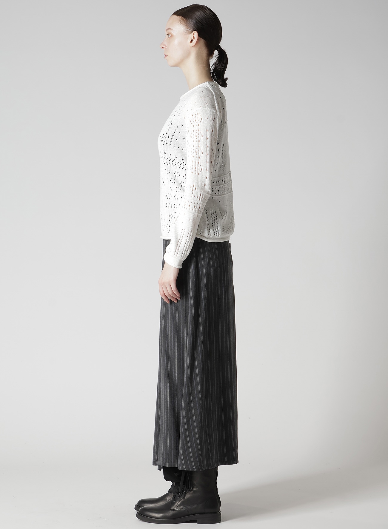 PATCHWORK LACE CURLED COLLAR ROUND NECK PULLOVER