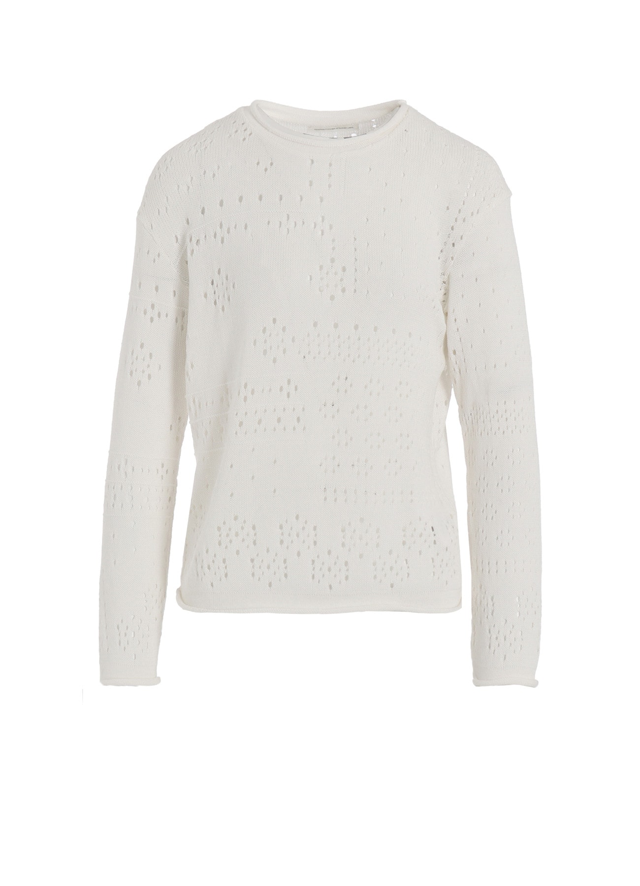 PATCHWORK LACE CURLED COLLAR ROUND NECK PULLOVER