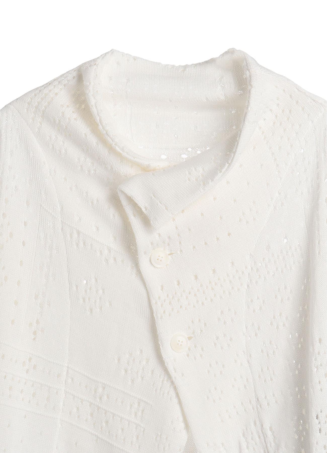 PATCHWORK LACE OFF-NECK CROPPED CARDIGAN