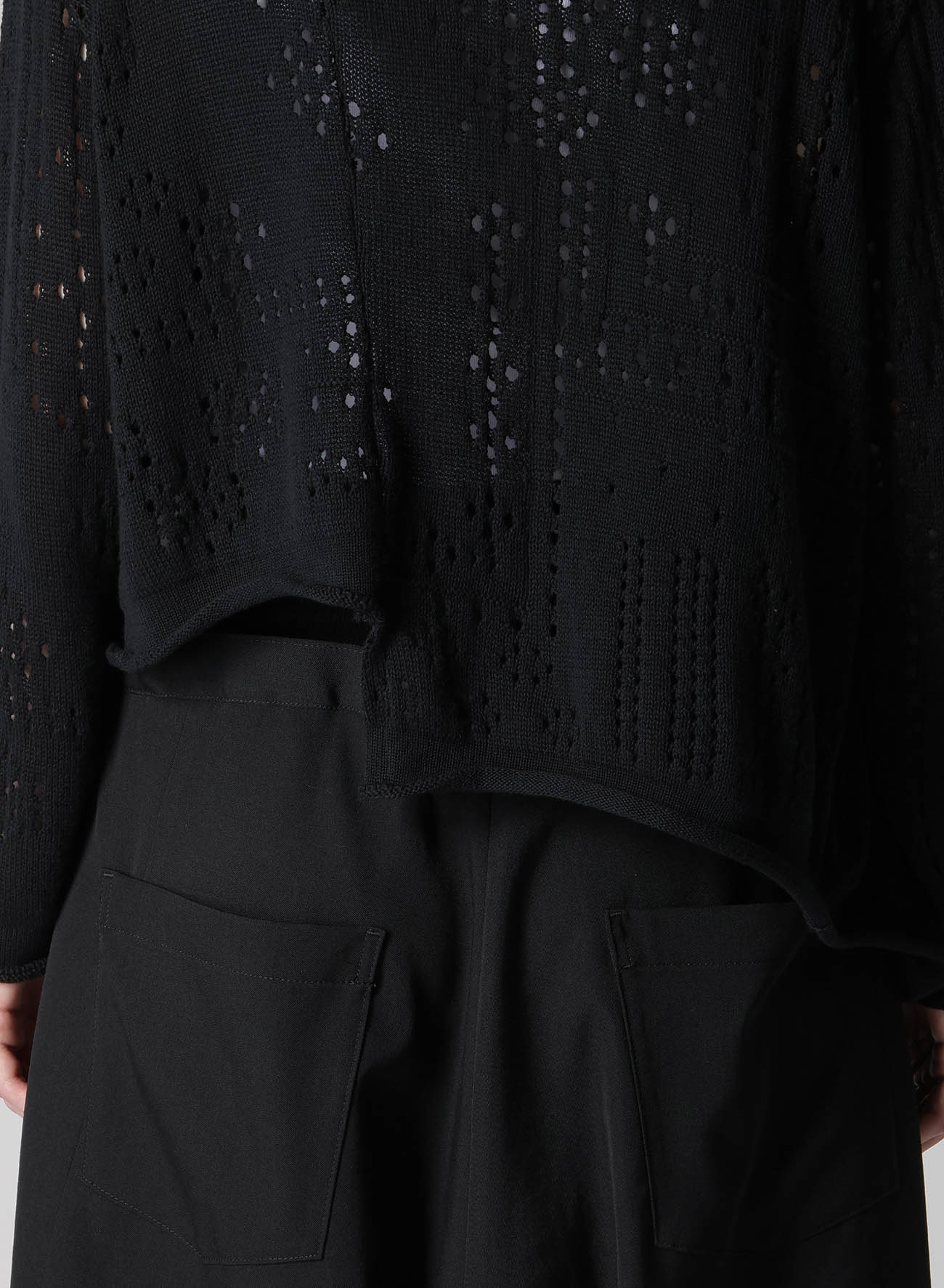 PATCHWORK LACE OFF-NECK CROPPED CARDIGAN