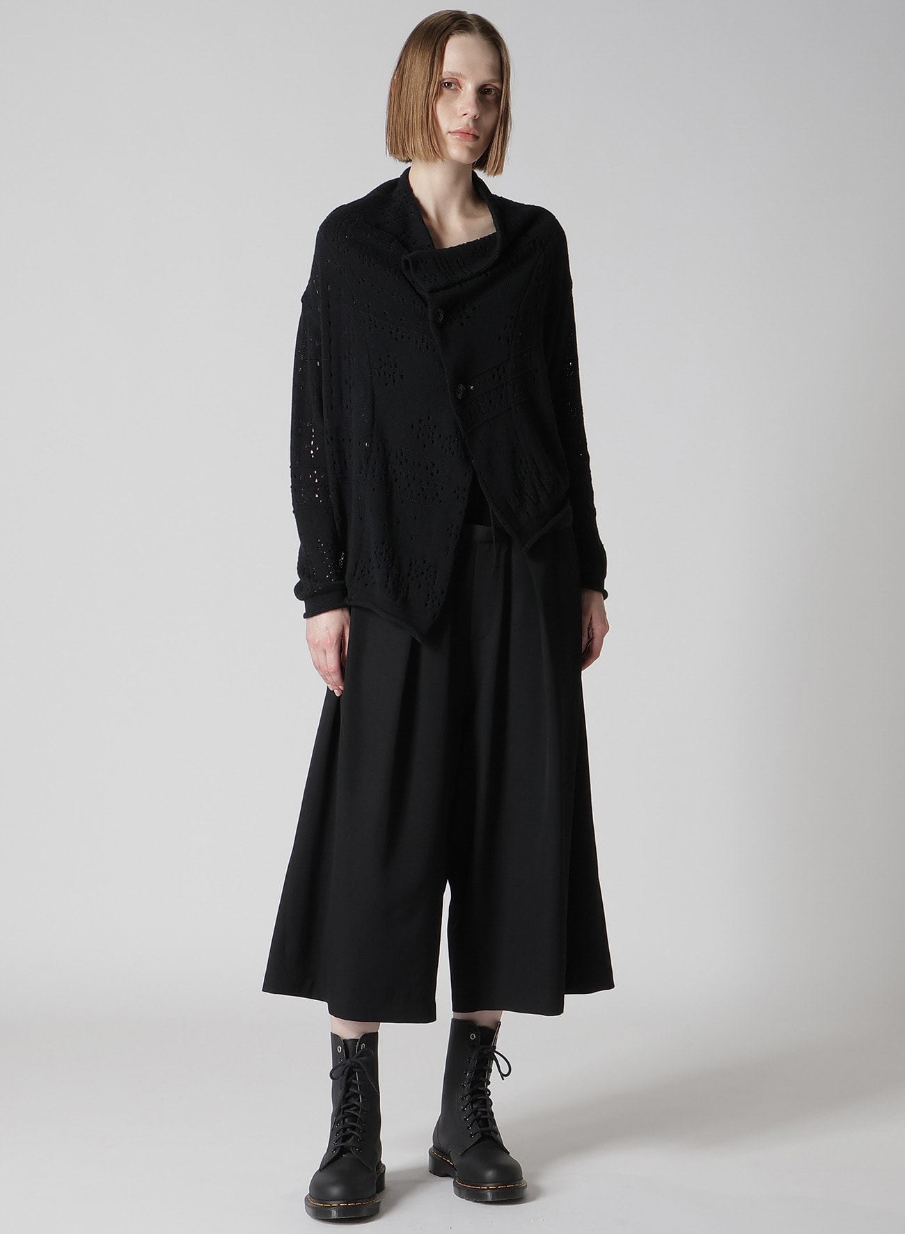 PATCHWORK LACE OFF-NECK CROPPED CARDIGAN