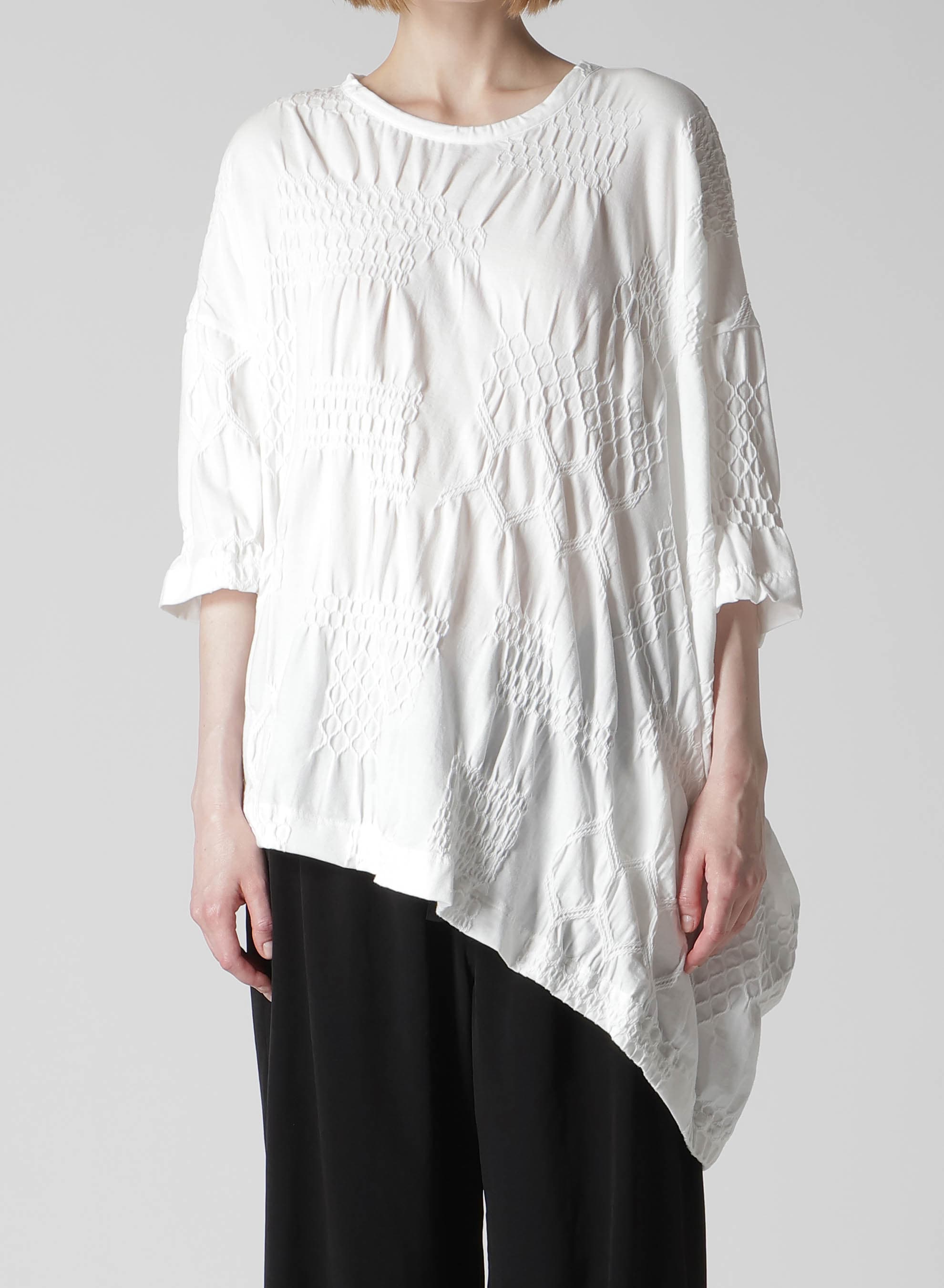 SMOCKING JQ ASYMMETRIC 3/4 SLEEVE TEE