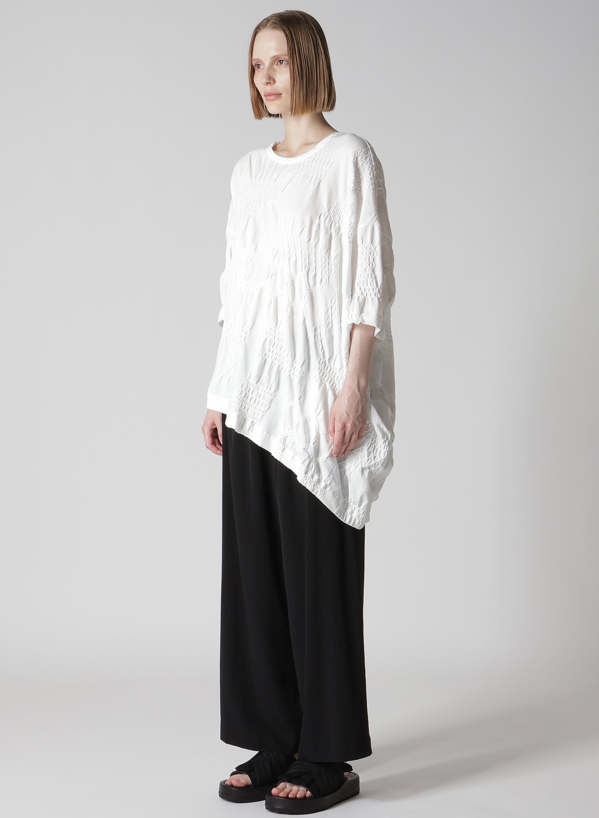 SMOCKING JQ ASYMMETRIC 3/4 SLEEVE TEE