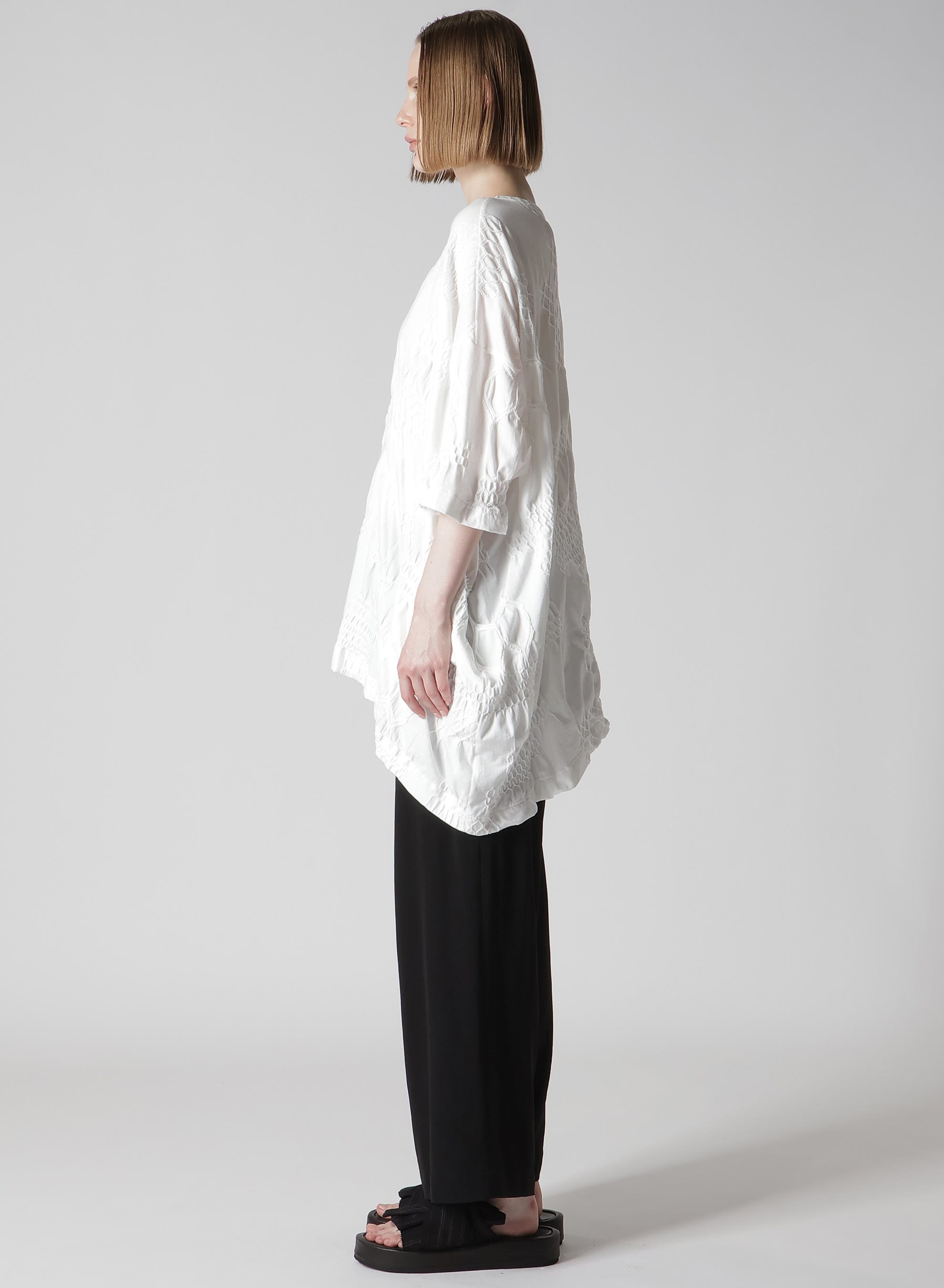 SMOCKING JQ ASYMMETRIC 3/4 SLEEVE TEE