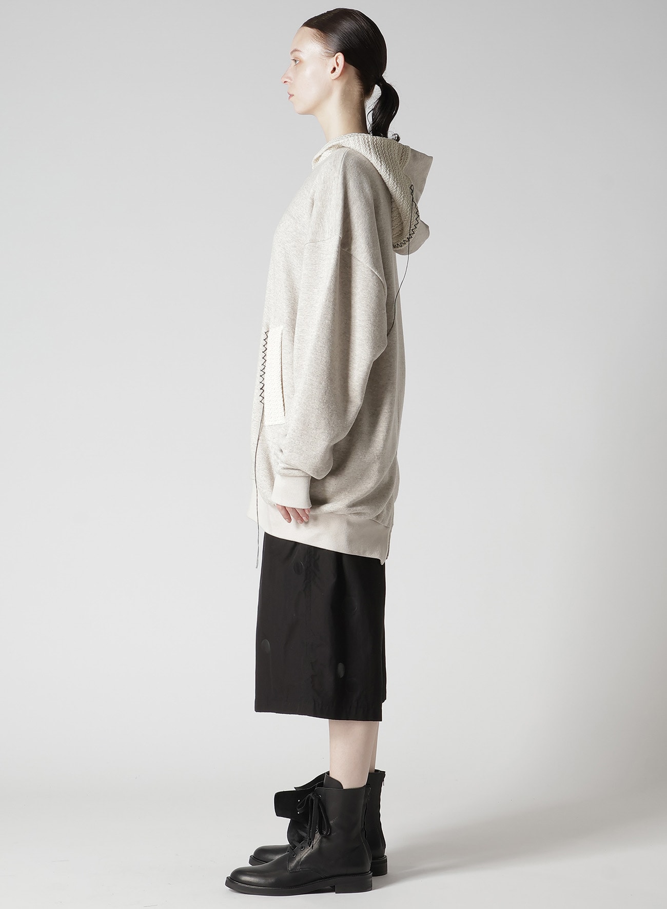 FRENCHTERRY HAND STITCH BACK ZIP PULLOVER