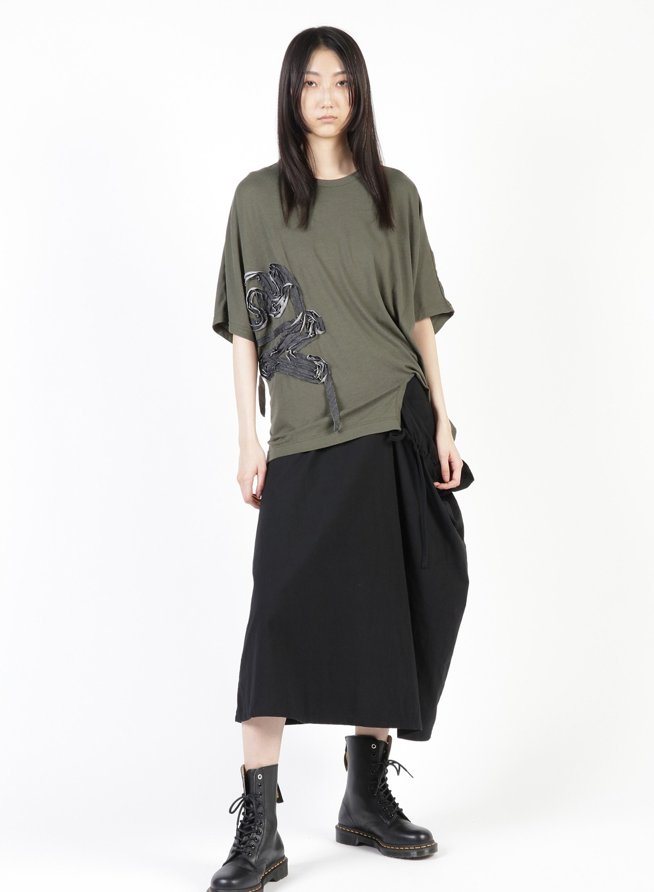 GAUZE JERSEY X RIB PANEL HIGH NECK SHORT SLEEVE TEE