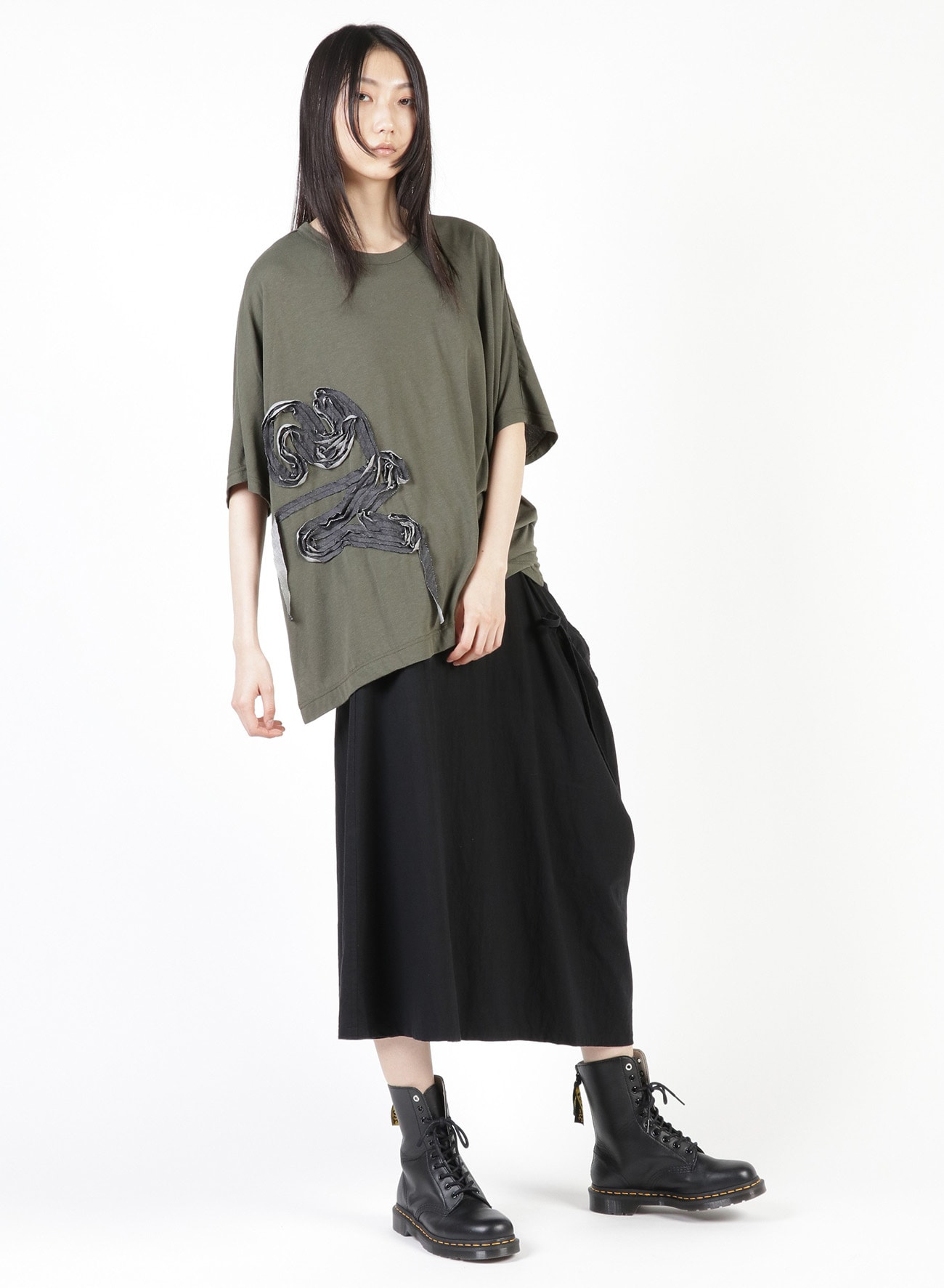 GAUZE JERSEY X RIB PANEL HIGH NECK SHORT SLEEVE TEE