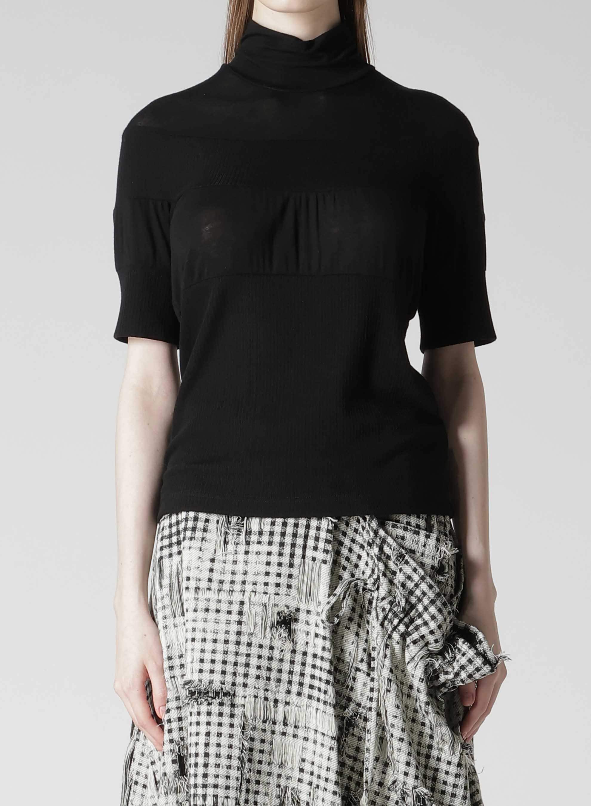 GAUZE JERSEY X RIB PANEL HIGH NECK SHORT SLEEVE TEE